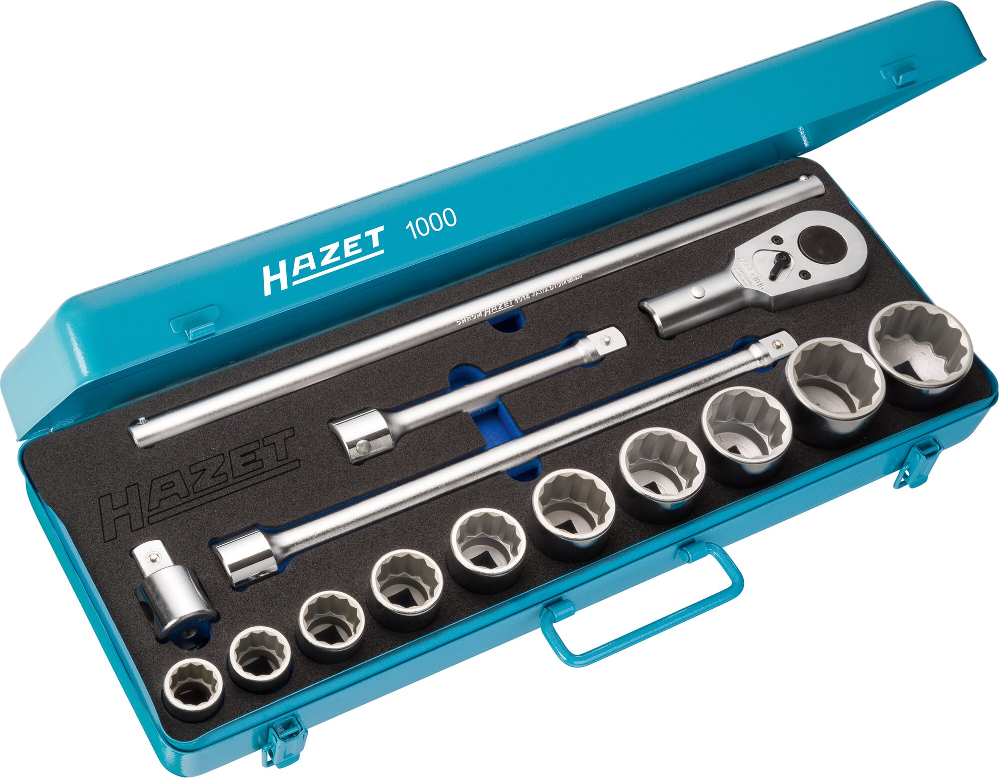 HAZET Steckschlüssel Satz 1000Z · Vierkant hohl 20 mm (3/4 Zoll) · Außen Doppel-Sechskant Profil · 22 · 24 · 27 · 30 · 32 · 36 · 38 · 41 · 46 · 50 · Anzahl Werkzeuge: 15