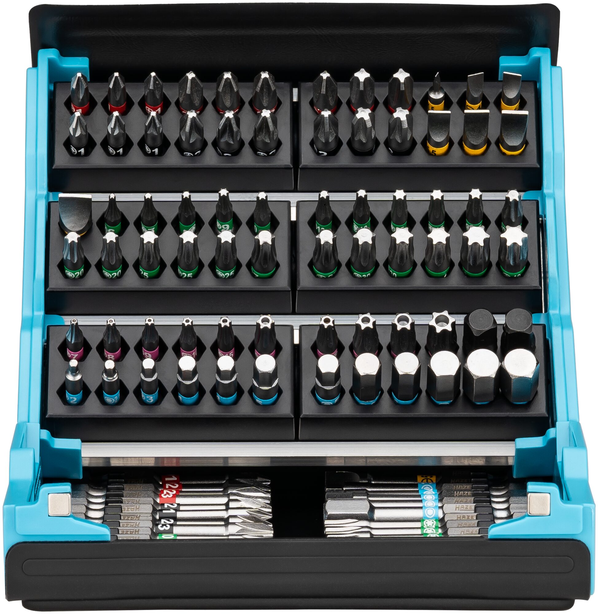 HAZET SmartCase Bit Satz 2200SC-3 · Sechskant massiv 6,3 (1/4 Zoll) · Schlitz Profil, Kreuzschlitz Profil PH, Pozidriv Profil PZ, Innen Sechskant Profil, Innen TORX® Profil, Tamper Resistant TORX® Profil · 0,4?x?1,5?–?1,2?x?8 · 2?–?8 · PH1?–?PH3 · PZ1?–?
