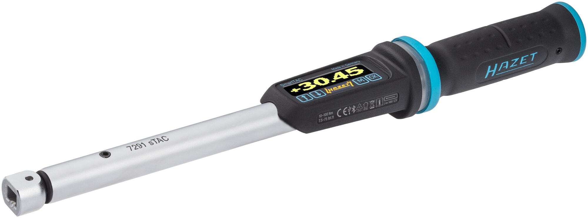 HAZET Elektronischer Drehmoment- / Drehwinkelschlüssel 7291-2STAC · Drehmomentbereich min-max: 10–100 Nm · lbf min-max: 7.5–75 lbf.ft · Genauigkeit: 1% · 9 x 12 mm Einsteck-Vierkant, 3/8 Zoll (10 mm) Vierkant massiv · 383 mm HAZET Elektronischer Drehmoment- / Drehwinkelschlüssel 7291-2STAC · Drehmomentbereich min-max: 10–100 Nm · lbf min-max: 7.5–75 lbf.ft · Genauigkeit: 1% · 9 x 12 mm Einsteck-Vierkant, 3/8 Zoll (10 mm) Vierkant massiv · 383 mm