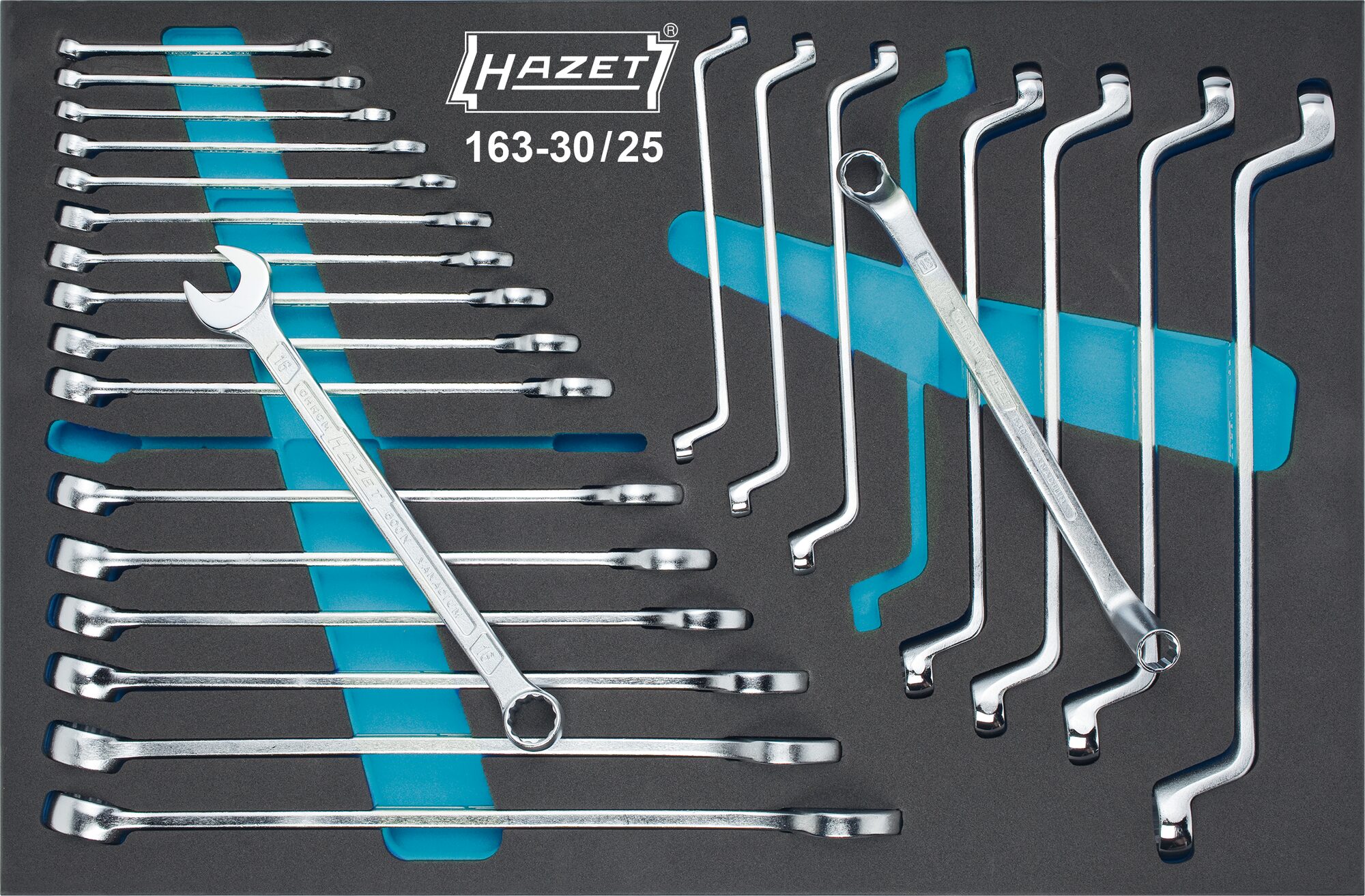 HAZET Ring-Maulschlüssel- / Doppel-Ringschlüssel Satz 163-30/25 · Außen Doppel-Sechskant Profil, Außen Doppel-Sechskant-Tractionsprofil · 6?–?24 · Anzahl Werkzeuge: 25