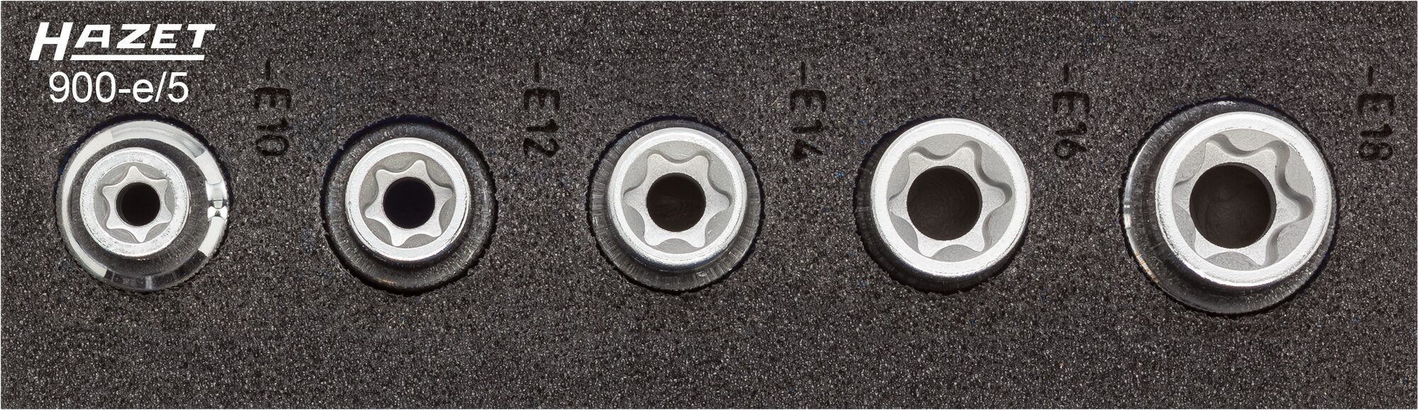HAZET Steckschlüsseleinsatz 900-E/5 · 1/2 Zoll (12,5 mm) Vierkant hohl · Außen TORX® Profil · E10–E18