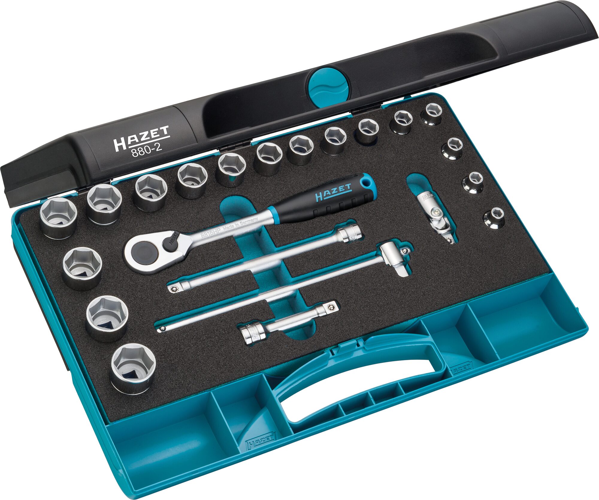HAZET Steckschlüssel Satz 880-2 · 3/8 Zoll (10 mm) Vierkant hohl · Außen Sechskant-Tractionsprofil · 6–22