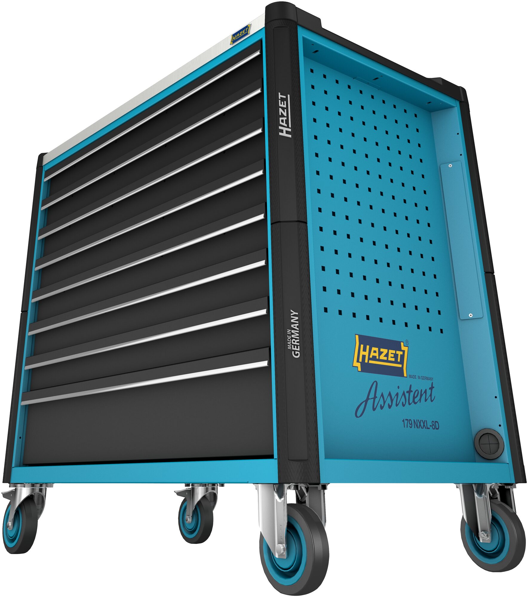 HAZET Werkstattwagen Assistent 179NXXL-8D · 1133 mm x 642 mm x 1020 mm · Schubladen, flach: 7× 81?x?870?x?522 mm · Schubladen, hoch: 1× 166?x?870?x?522 mm