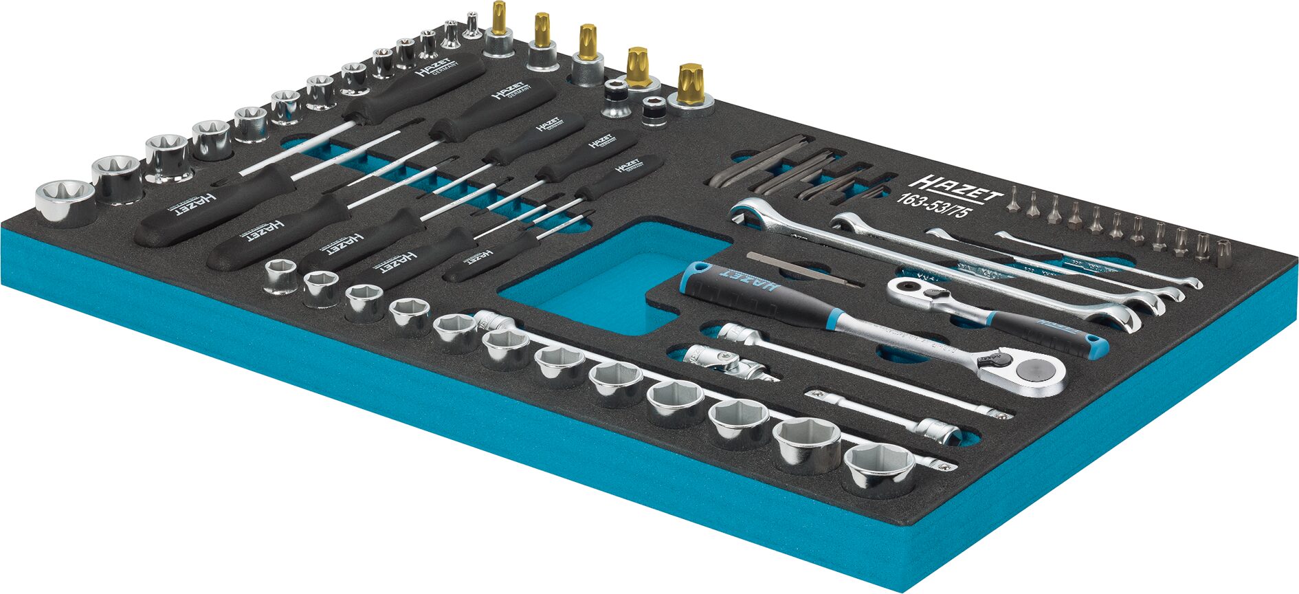 HAZET Steckschlüssel Satz · TORX® Doppel-Ringschlüssel · Steckschlüssel usw. 163-53/75 · Vierkant hohl 12,5 mm (1/2 Zoll), Vierkant hohl 10 mm (3/8 Zoll), Vierkant hohl 6,3 mm (1/4 Zoll), Sechskant massiv 6,3 (1/4 Zoll) · Anzahl Werkzeuge: 75 HAZET Steckschlüssel Satz · TORX® Doppel-Ringschlüssel · Steckschlüssel usw. 163-53/75 · Vierkant hohl 12,5 mm (1/2 Zoll), Vierkant hohl 10 mm (3/8 Zoll), Vierkant hohl 6,3 mm (1/4 Zoll), Sechskant massiv 6,3 (1/4 Zoll) · Anzahl Werkzeuge: 75