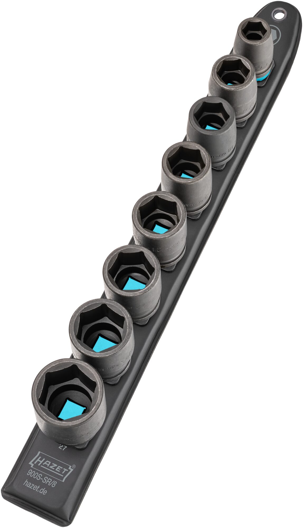 HAZET SmartRail · Flexible Kunststoff-Steckleiste 900S-SR/8 · Vierkant hohl 12,5 mm (1/2 Zoll) · Außen Sechskant-Tractionsprofil · 13 · 17 · 18 · 19 · 21 · 22 · 24 · 27 · Anzahl Werkzeuge: 8