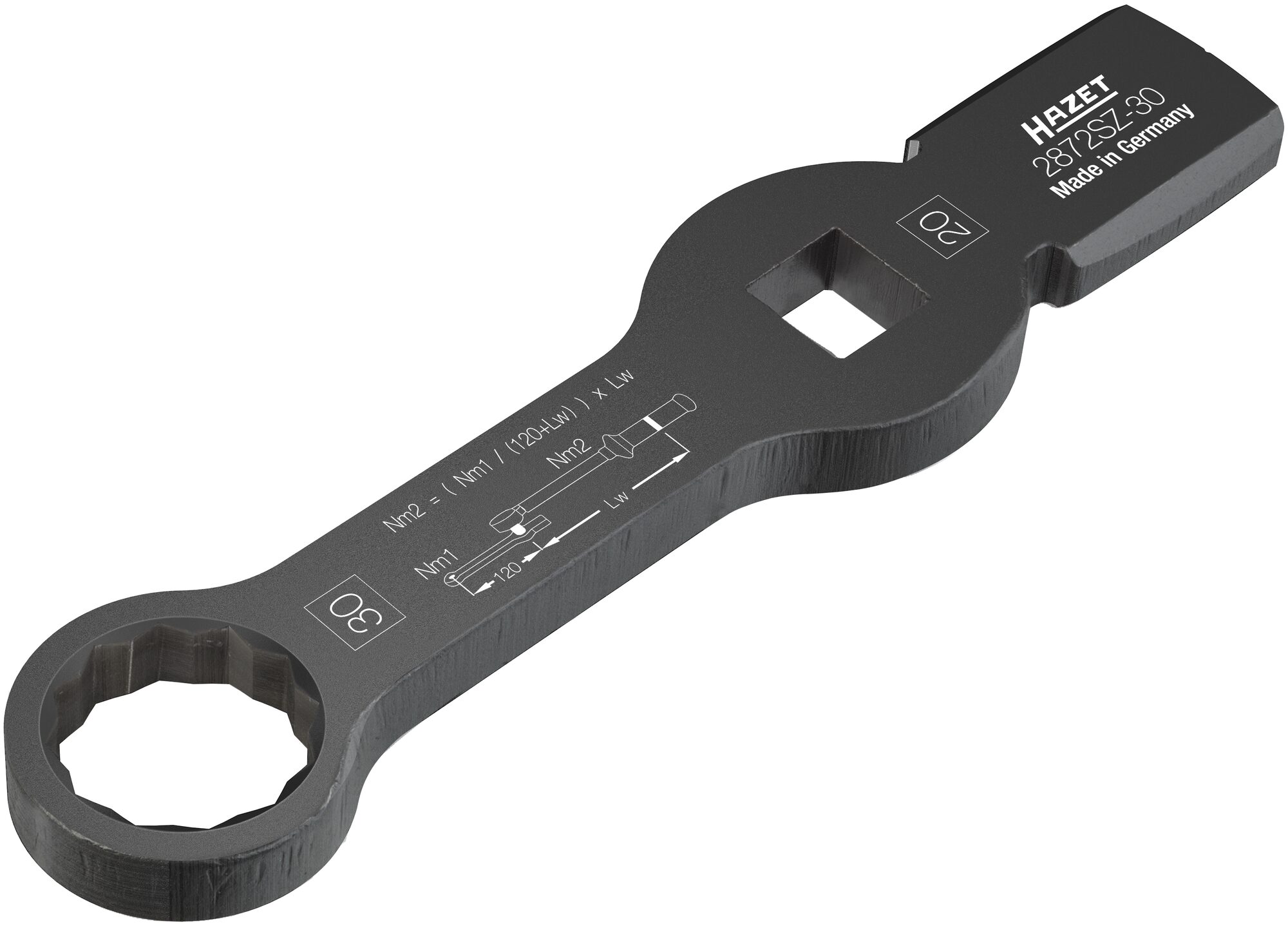 HAZET Schlag-Ringschlüssel · Doppelsechskant · mit 2 Schlagflächen 2872SZ-30 · Vierkant hohl 20 mm (3/4 Zoll) · Außen Doppel-Sechskant Profil · 30 mm
