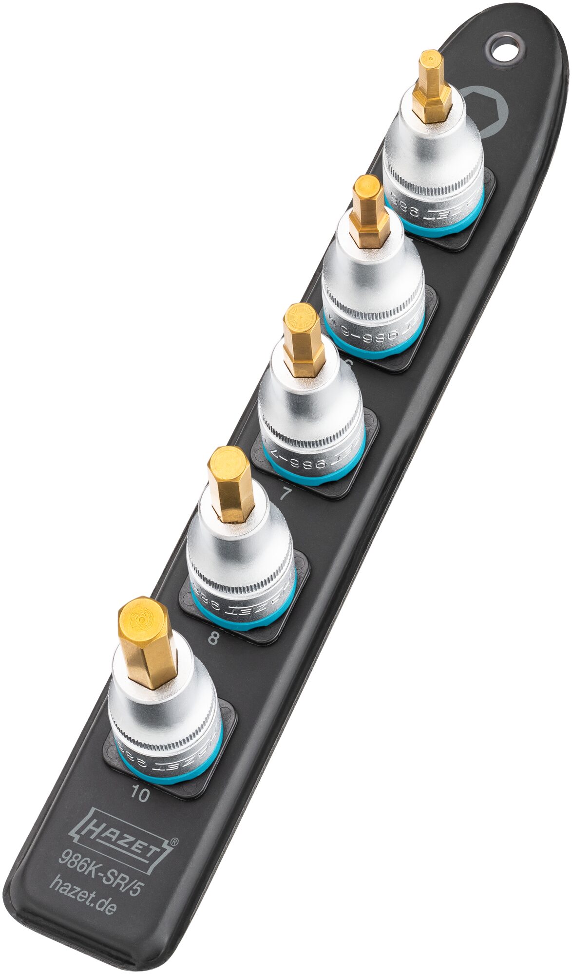 HAZET SmartRail · Flexible Kunststoff-Steckleiste 986K-SR/5 · Vierkant hohl 12,5 mm (1/2 Zoll) · Innen Sechskant Profil · 5 · 6 · 7 · 8 · 10 · Anzahl Werkzeuge: 5