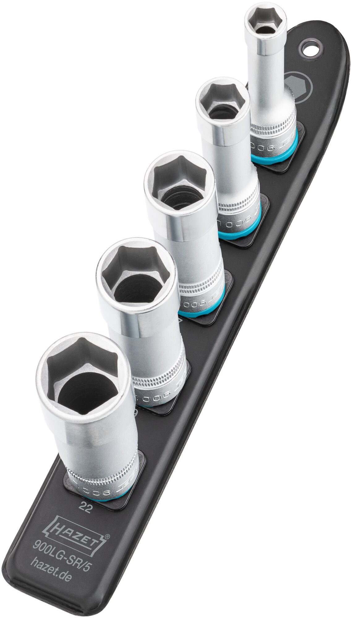 HAZET SmartRail · Flexible Kunststoff-Steckleiste 900LG-SR/5 · Vierkant hohl 12,5 mm (1/2 Zoll) · Außen Sechskant-Tractionsprofil · 10 · 13 · 17 · 19 · 22 · Anzahl Werkzeuge: 5