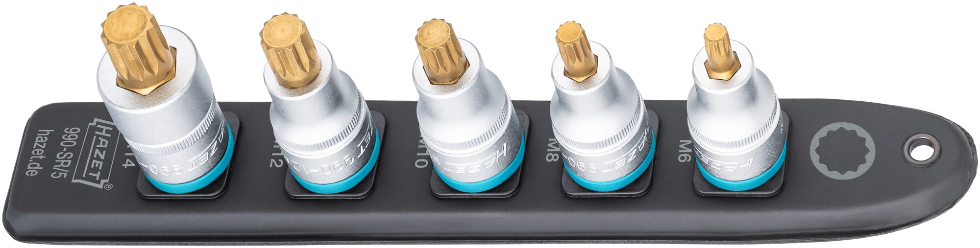 HAZET SmartRail · Flexible Kunststoff-Steckleiste 990-SR/5 · Vierkant hohl 12,5 mm (1/2 Zoll) · Innen Vielzahn Profil XZN · M6 · M8 · M10 · M12 · M14 · Anzahl Werkzeuge: 5