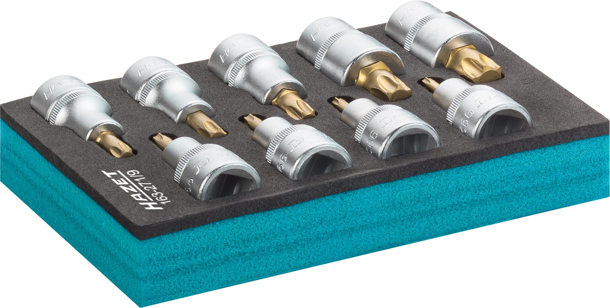 HAZET Schraubendreher-Steckschlüsseleinsatz Satz · TORX® 163-271/9 · Vierkant hohl 12,5 mm (1/2 Zoll) · Innen TORX® Profil · T20?–?T60 · Anzahl Werkzeuge: 9 HAZET Schraubendreher-Steckschlüsseleinsatz Satz · TORX® 163-271/9 · Vierkant hohl 12,5 mm (1/2 Zoll) · Innen TORX® Profil · T20?–?T60 · Anzahl Werkzeuge: 9