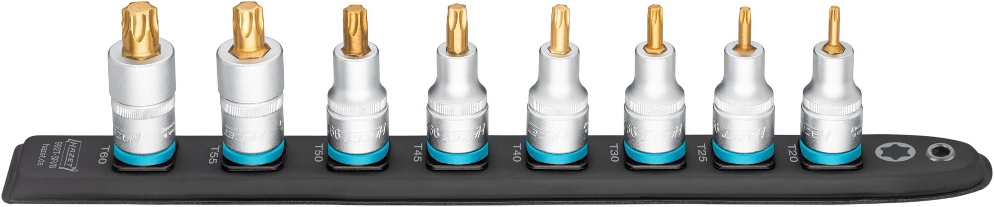 HAZET SmartRail · Flexible Kunststoff-Steckleiste 992T-SR/8 · Vierkant hohl 12,5 mm (1/2 Zoll) · Innen TORX® Profil · T20 · T25 · T30 · T40 · T45 · T50 · T55 · T60 · Anzahl Werkzeuge: 8