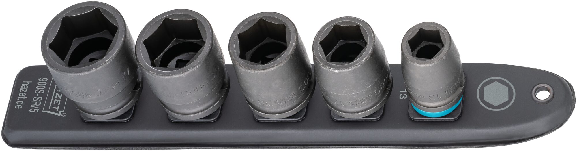HAZET SmartRail · Flexible Kunststoff-Steckleiste 900S-SR/5 · Vierkant hohl 12,5 mm (1/2 Zoll) · Außen Sechskant-Tractionsprofil · 13 · 17 · 19 · 22 · 24 · Anzahl Werkzeuge: 5