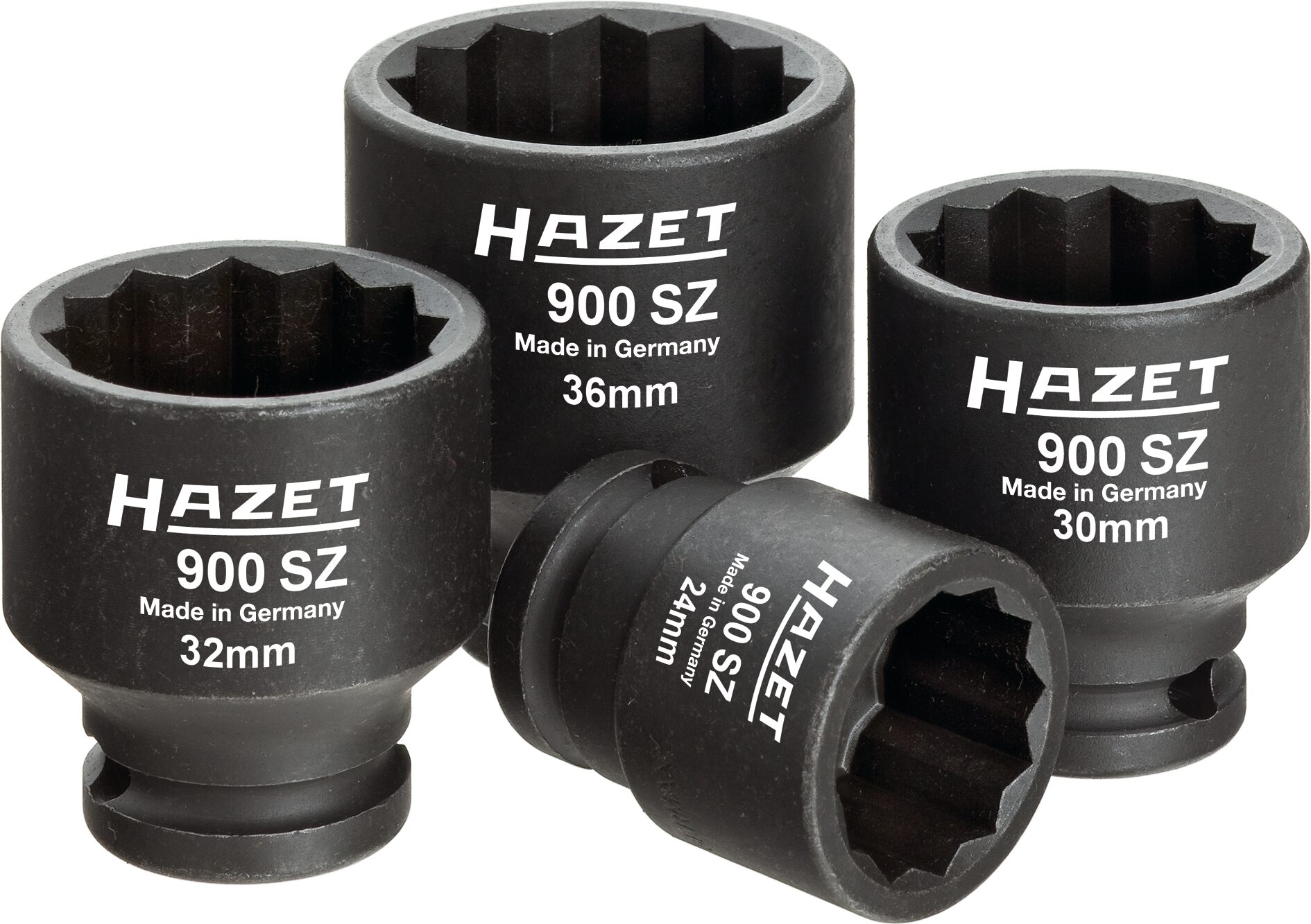 HAZET Antriebs-, Gelenk-, Achswellen Satz 900SZ/4 · 1/2 Zoll (12,5 mm) Vierkant hohl · Außen Doppelsechskant-Tractionsprofil · 24–36