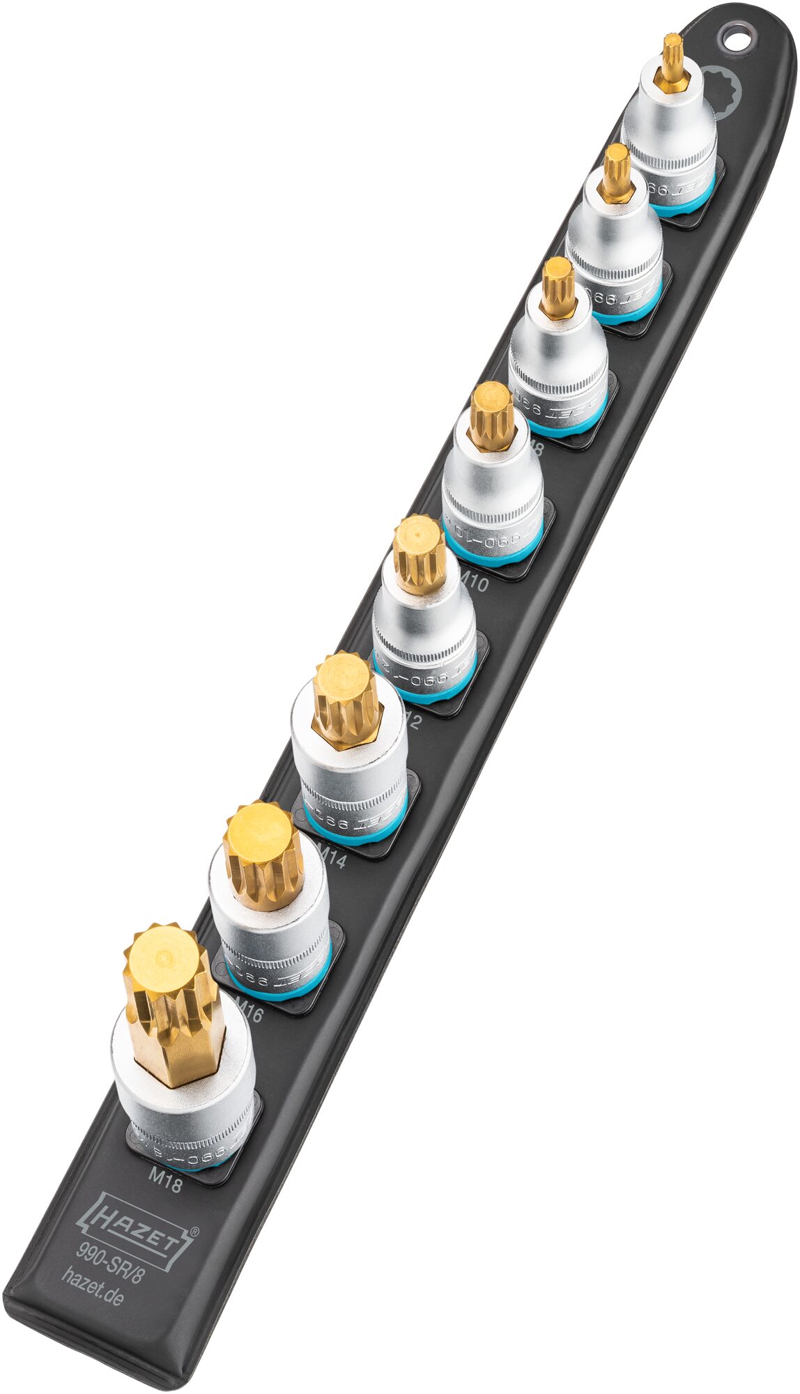 HAZET SmartRail · Flexible Kunststoff-Steckleiste 990-SR/8 · Vierkant hohl 12,5 mm (1/2 Zoll) · Innen Vielzahn Profil XZN · M5 · M6 · M8 · M10 · M12 · M14 · M16 · M18 · Anzahl Werkzeuge: 8