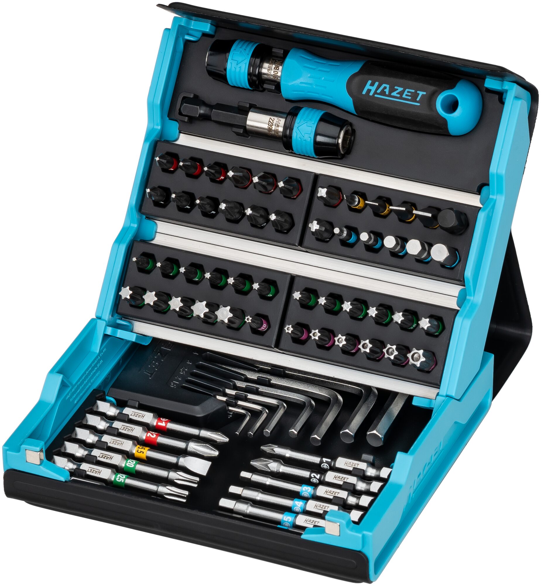 HAZET SmartCase Bit Satz 2200SC-1 · 1/4 Zoll (6,3 mm) Sechskant massiv · Schlitz Profil, Kreuzschlitz Profil PH, Pozidriv Profil PZ, Innen Sechskant Profil, Innen TORX® Profil, Tamper Resistant TORX® Profil · 1,5–6 · 0,5x4–1,2x6,5 · PH1–PH3 · PZ1–PZ3 · T
