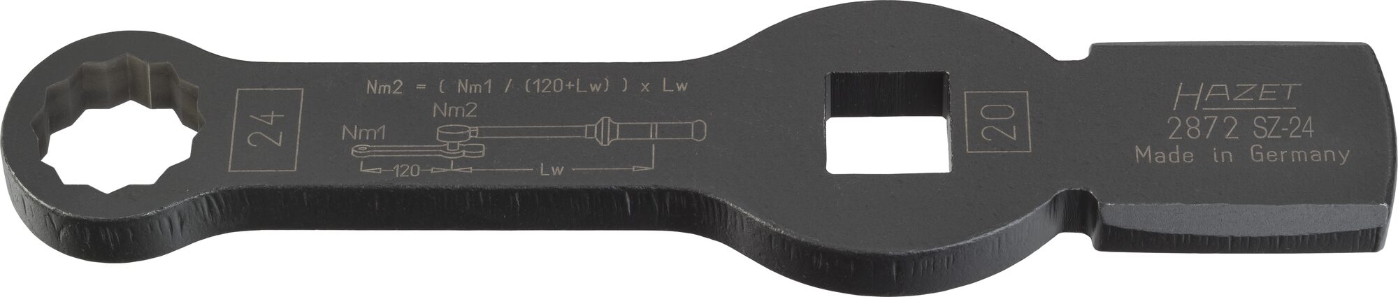 HAZET Schlag-Ringschlüssel · Doppelsechskant · mit 2 Schlagflächen 2872SZ-24 · Vierkant hohl 20 mm (3/4 Zoll) · Außen Doppel-Sechskant Profil · 24 mm