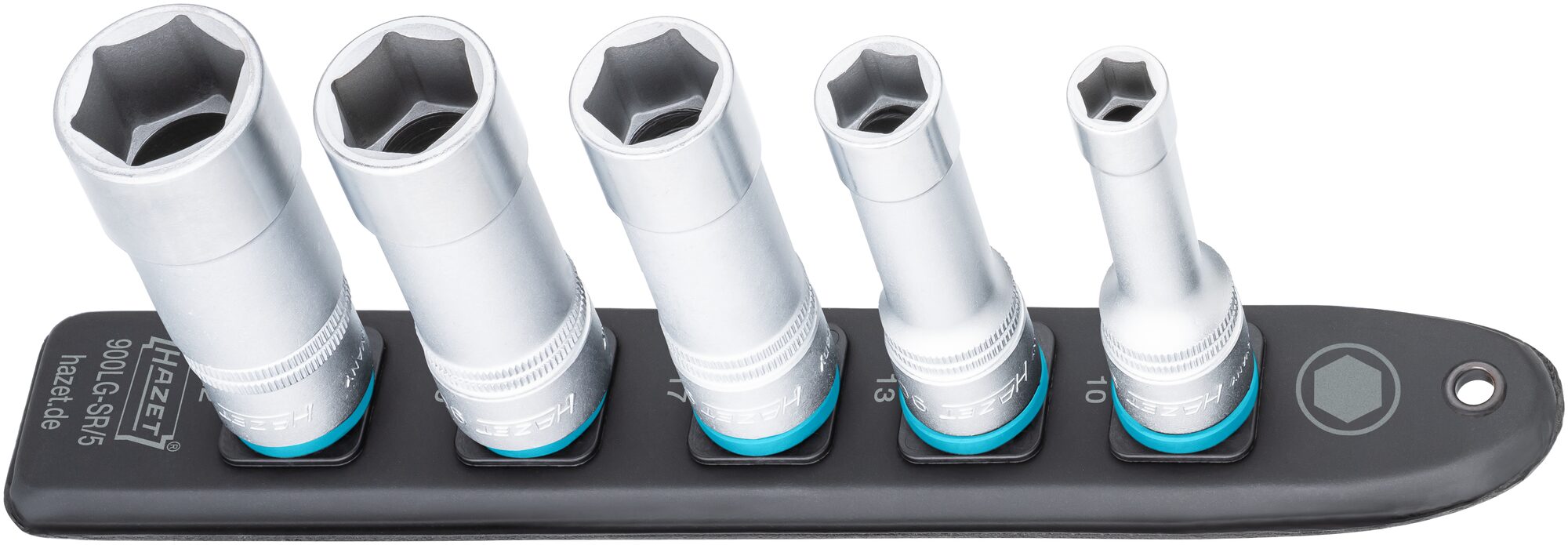 HAZET SmartRail · Flexible Kunststoff-Steckleiste 900LG-SR/5 · Vierkant hohl 12,5 mm (1/2 Zoll) · Außen Sechskant-Tractionsprofil · 10 · 13 · 17 · 19 · 22 · Anzahl Werkzeuge: 5