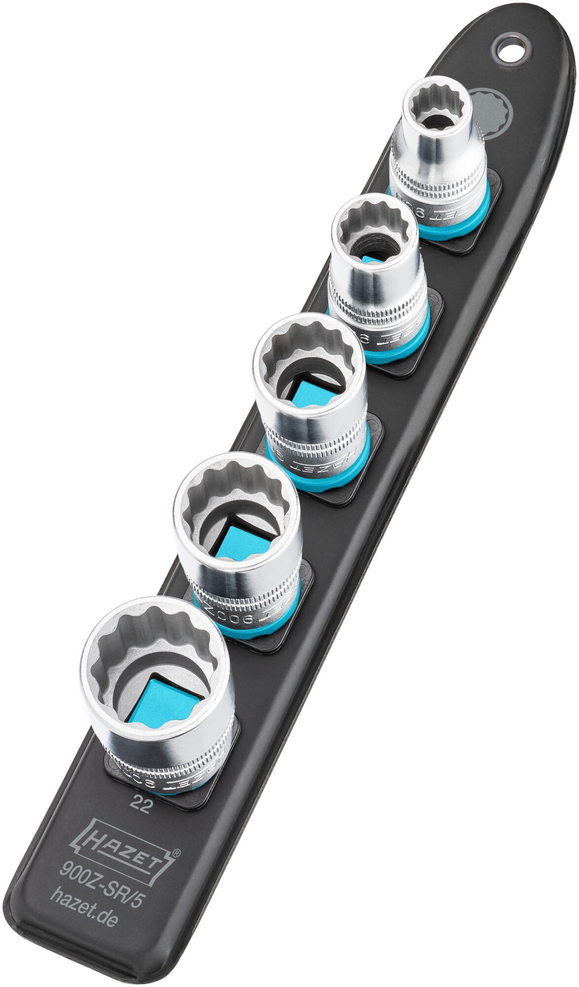 HAZET SmartRail · Flexible Kunststoff-Steckleiste 900Z-SR/5 · Vierkant hohl 12,5 mm (1/2 Zoll) · Außen Doppel-Sechskant-Tractionsprofil · 10 · 13 · 17 · 19 · 22 · Anzahl Werkzeuge: 5