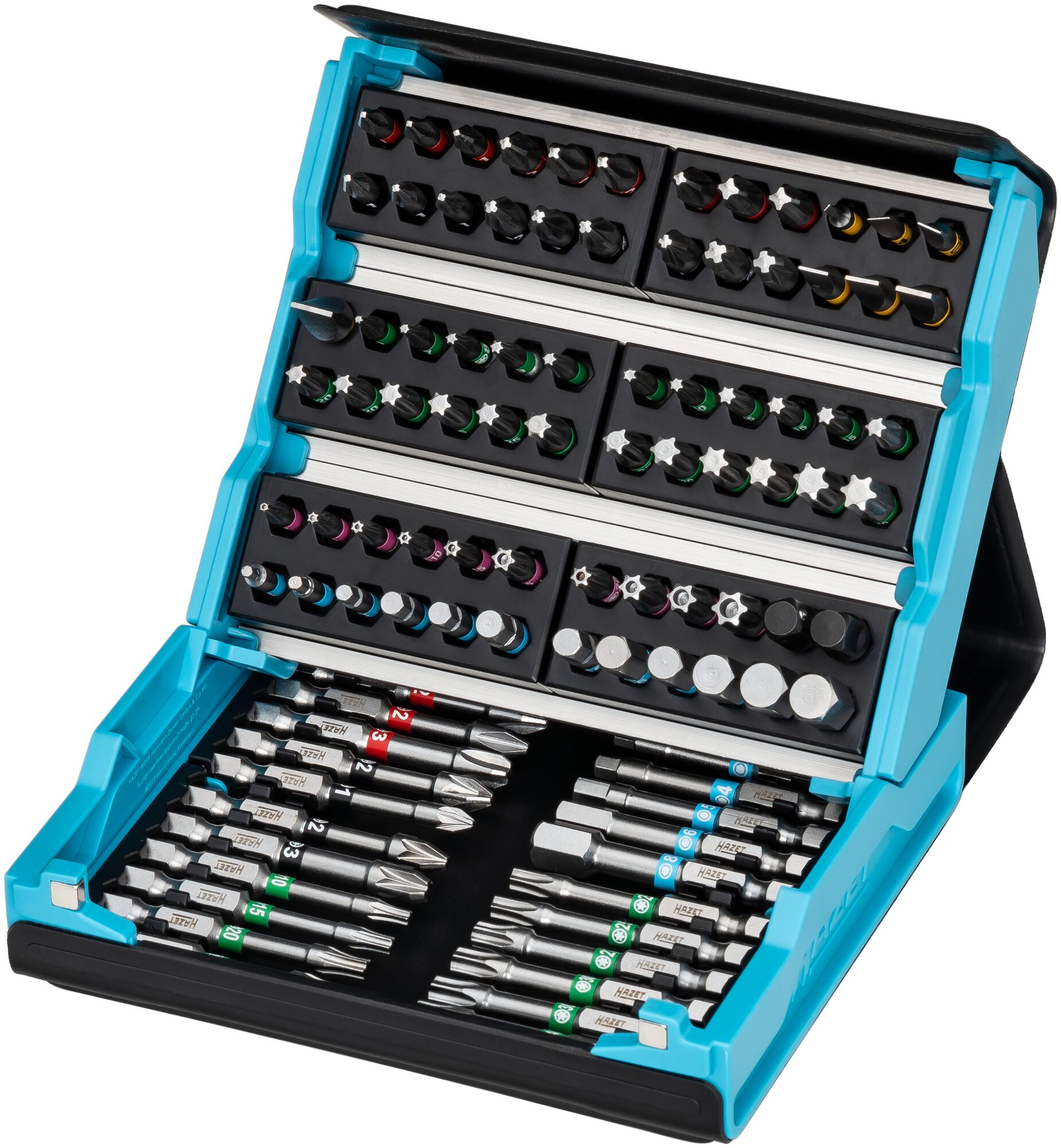HAZET SmartCase Bit Satz 2200SC-3 · Sechskant massiv 6,3 (1/4 Zoll) · Schlitz Profil, Kreuzschlitz Profil PH, Pozidriv Profil PZ, Innen Sechskant Profil, Innen TORX® Profil, Tamper Resistant TORX® Profil · 0,4?x?1,5?–?1,2?x?8 · 2?–?8 · PH1?–?PH3 · PZ1?–?