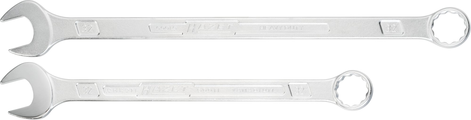 HAZET Ring-Maulschlüssel · extra lang · schlanke Bauform 600LG/12 · Außen Doppel-Sechskant-Tractionsprofil · 10–32 · Werkzeuge: 12