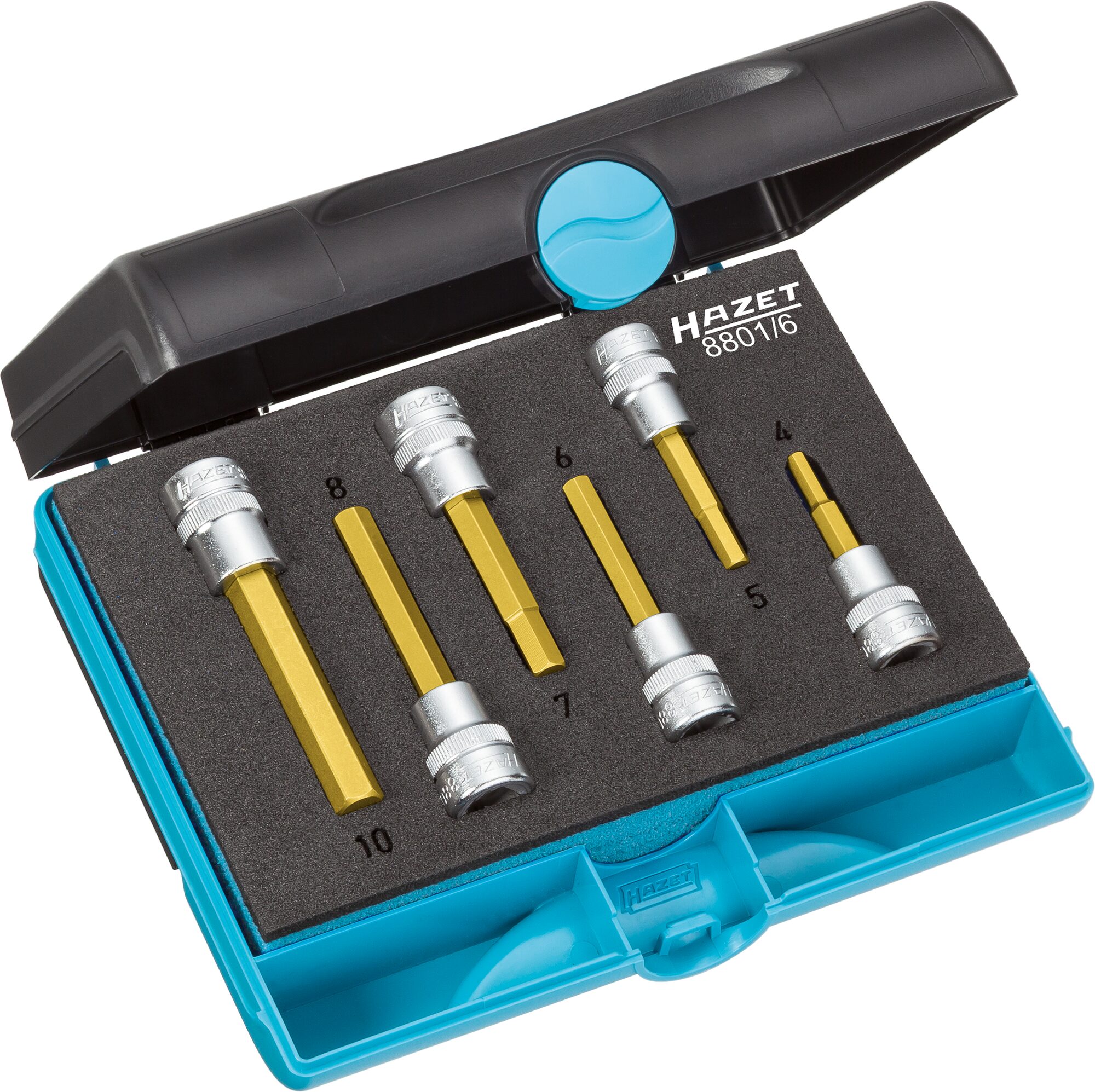 HAZET Schraubendreher-Steckschlüsseleinsatz Satz 8801/6 · 3/8 Zoll (10 mm) Vierkant hohl · Innen Sechskant Profil · 4–10