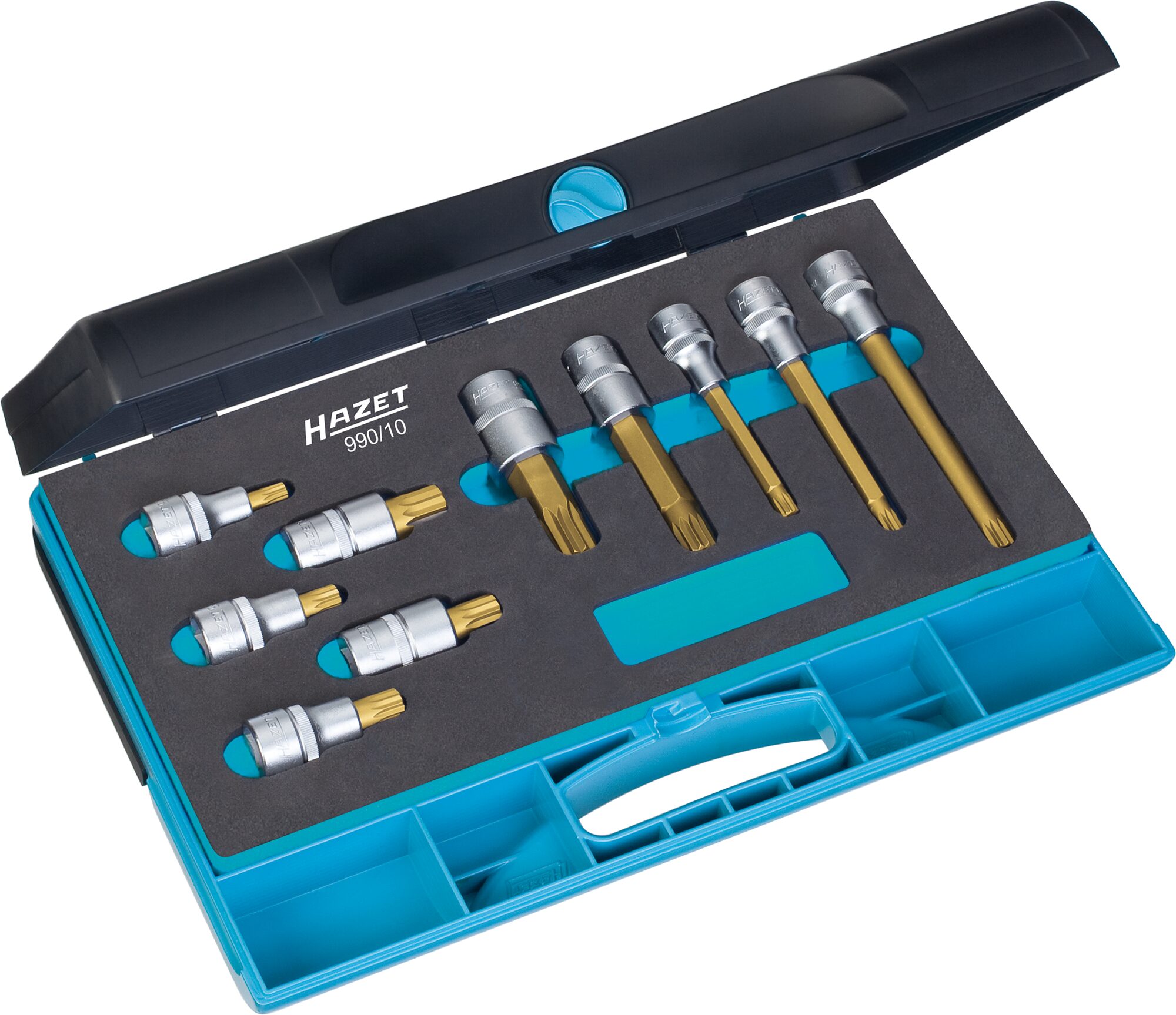 HAZET Schraubendreher-Steckschlüsseleinsatz Satz 990/10 · 1/2 Zoll (12,5 mm) Vierkant hohl · Innen Vielzahn Profil XZN · M8–M18