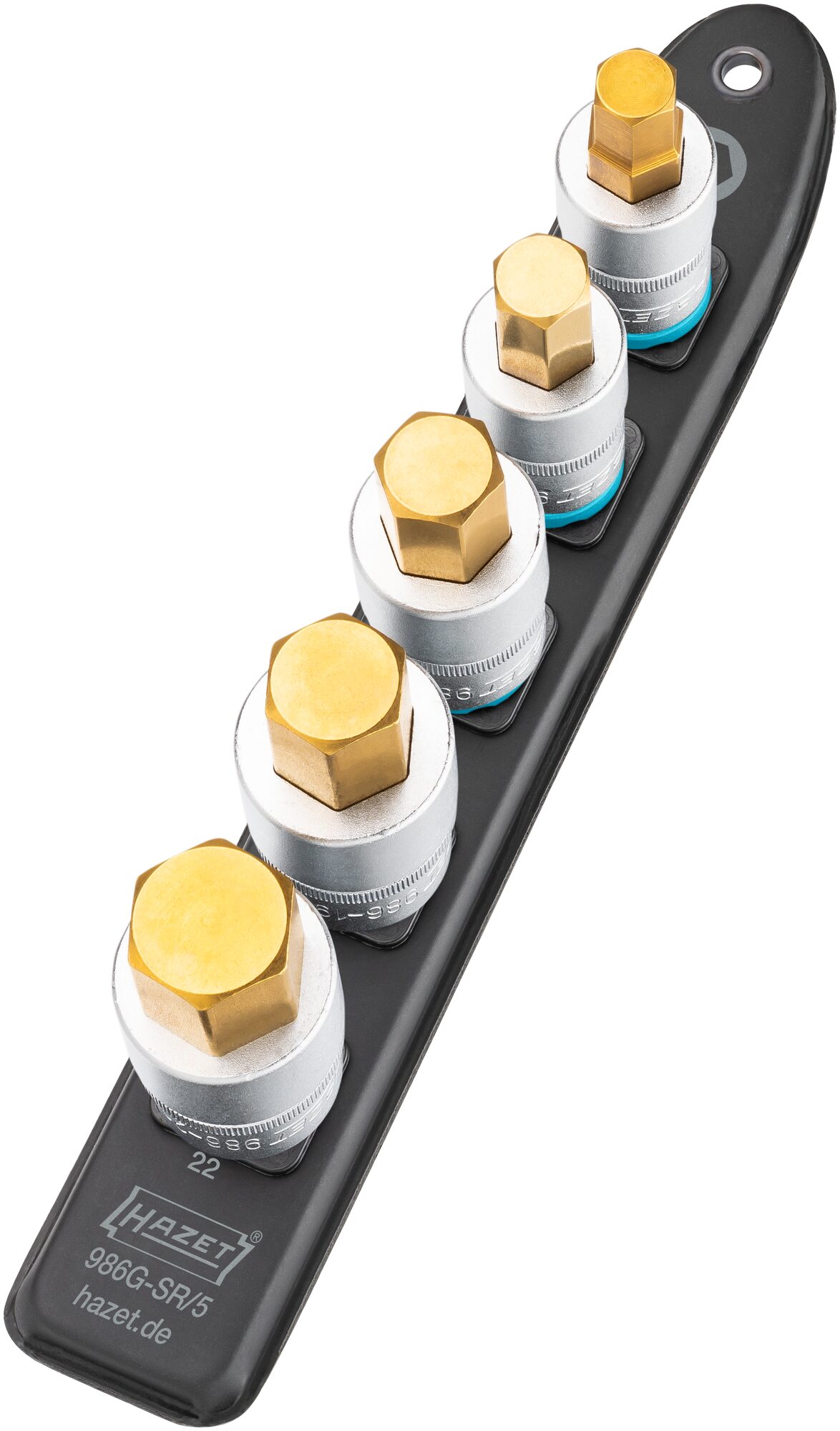 HAZET SmartRail · Flexible Kunststoff-Steckleiste 986G-SR/5 · Vierkant hohl 12,5 mm (1/2 Zoll) · Innen Sechskant Profil · 12 · 14 · 17 · 19 · 22 · Anzahl Werkzeuge: 5
