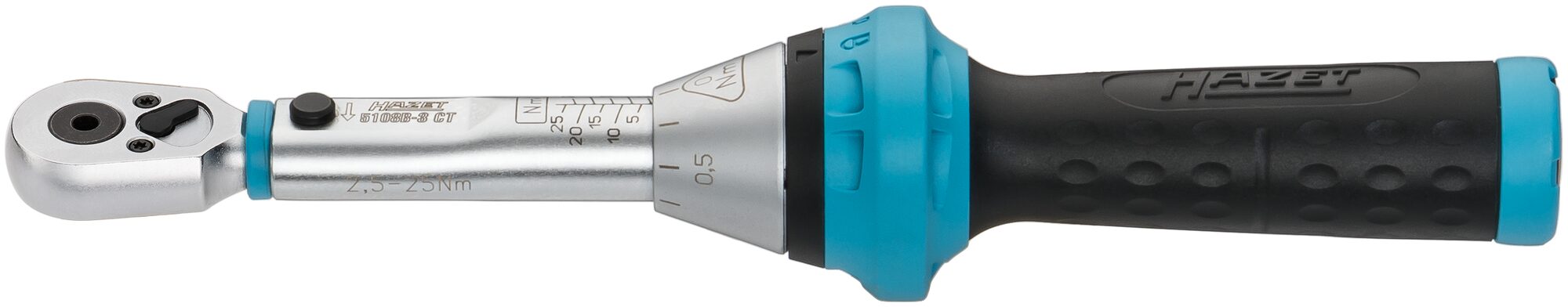 HAZET Drehmomentschlüssel 5108B-3CT · Nm min-max: 2.5?–?25 Nm · Toleranz: 3% · Sechskant hohl 6,3 (1/4 Zoll)