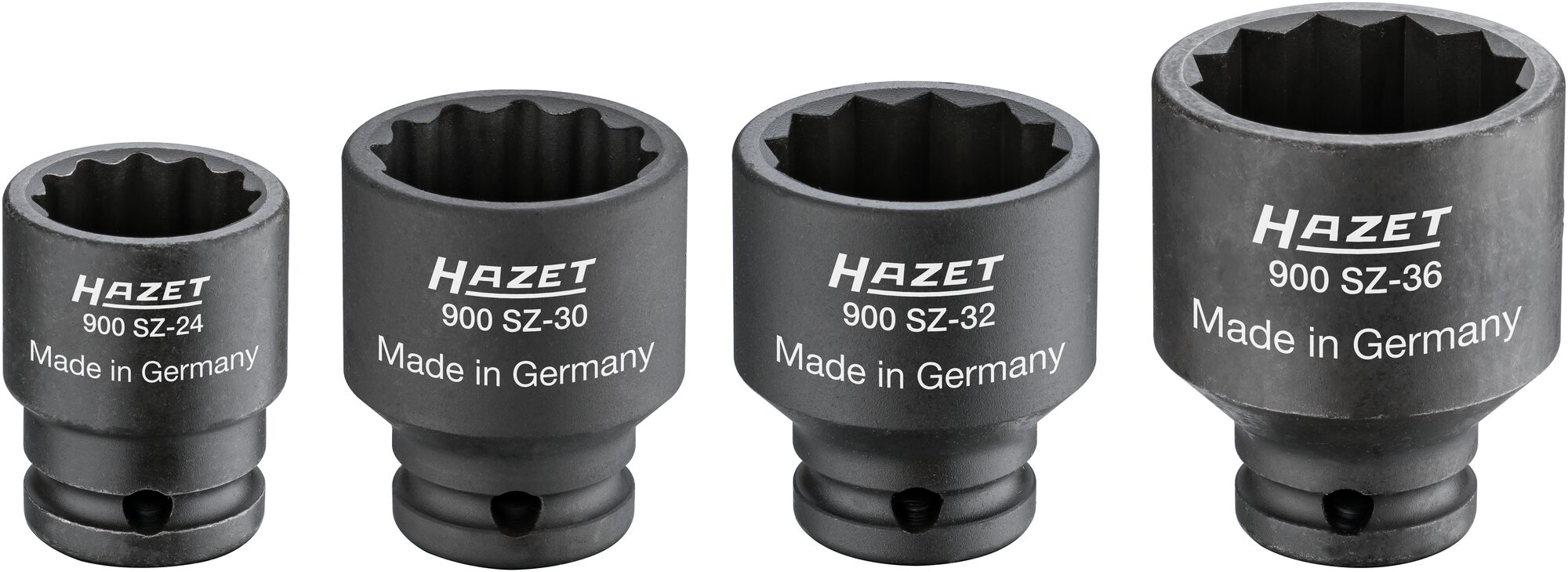 HAZET Antriebs-, Gelenk-, Achswellen Satz 900SZ/4 · 1/2 Zoll (12,5 mm) Vierkant hohl · Außen Doppelsechskant-Tractionsprofil · 24–36