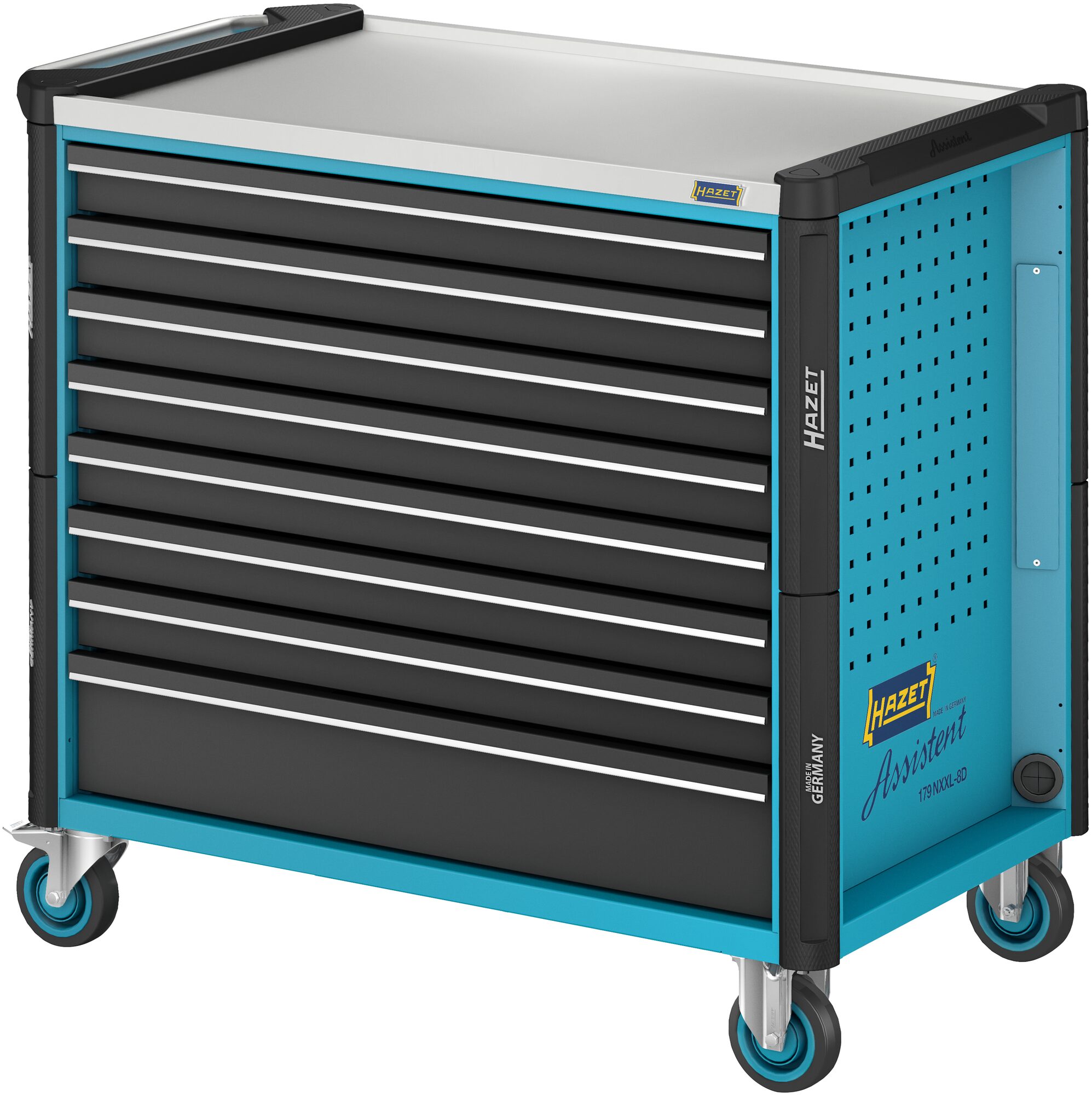 HAZET Werkstattwagen Assistent 179NXXL-8D · 1133 mm x 642 mm x 1020 mm · Schubladen, flach: 7× 81?x?870?x?522 mm · Schubladen, hoch: 1× 166?x?870?x?522 mm