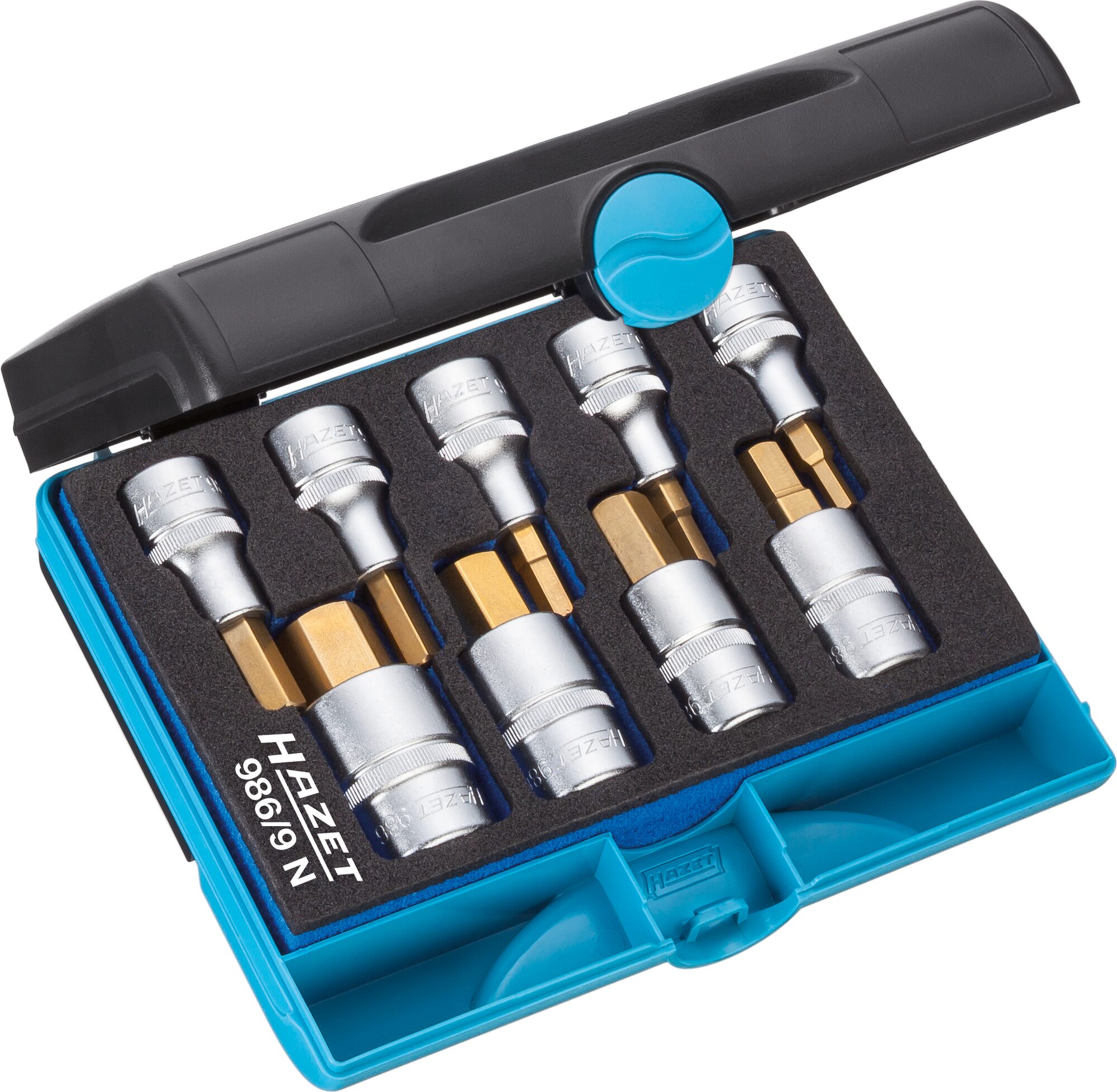 HAZET Schraubendreher-Steckschlüsseleinsatz Satz 986/9N · 1/2 Zoll (12,5 mm) Vierkant hohl · Innen Sechskant Profil · 5–17