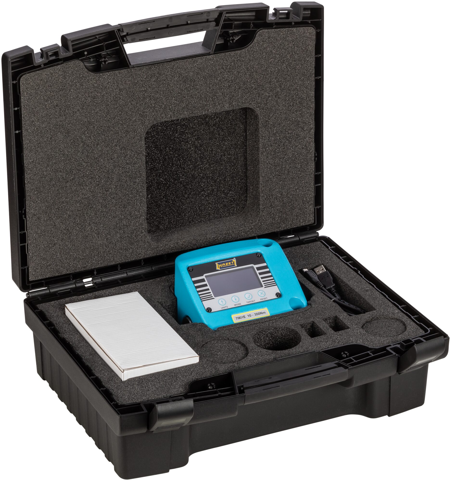 HAZET Drehmoment-Prüfgerät · elektronisch · 10?–?350 Nm 7901E · Drehmomentbereich min-max: 10?–?350 Nm · 1/2 Zoll (12,5 mm) Vierkant hohl · 138 mm x 110 mm x 117 mm