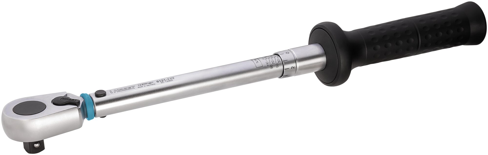 HAZET Drehmomentschlüssel 6121-1CT · Drehmomentbereich min-max: 20–120 Nm · Genauigkeit: 2% · 1/2 Zoll (12,5 mm) Vierkant massiv · 437 mm