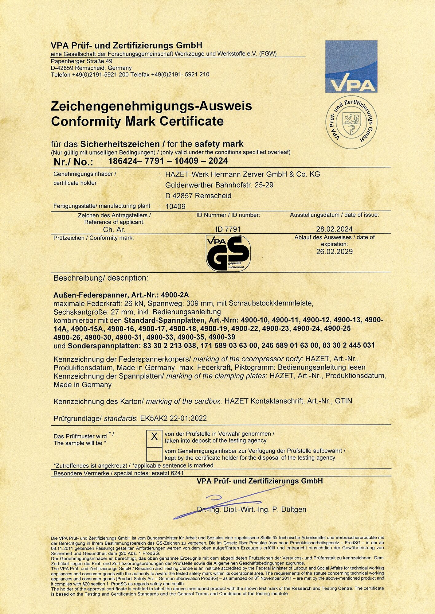 HAZET Sicherheits Federspanner Satz 4900-2A/5 · 5-teilig