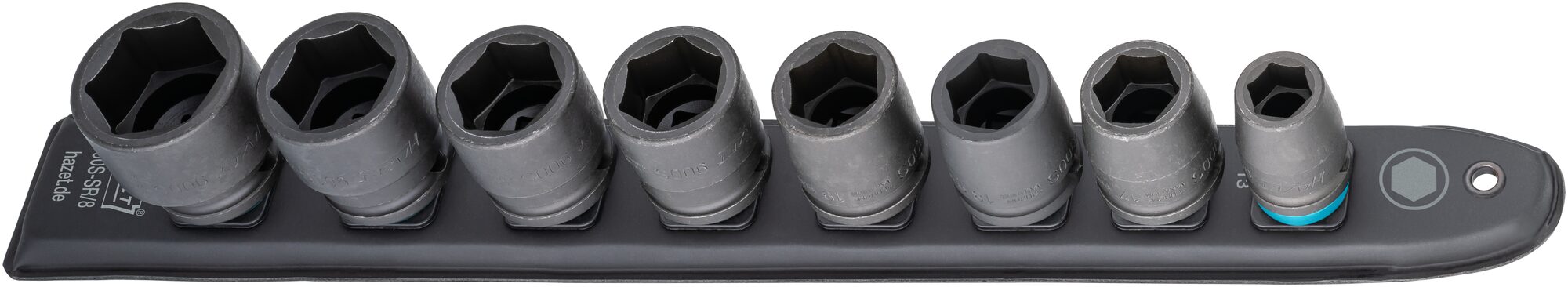 HAZET SmartRail · Flexible Kunststoff-Steckleiste 900S-SR/8 · Vierkant hohl 12,5 mm (1/2 Zoll) · Außen Sechskant-Tractionsprofil · 13 · 17 · 18 · 19 · 21 · 22 · 24 · 27 · Anzahl Werkzeuge: 8