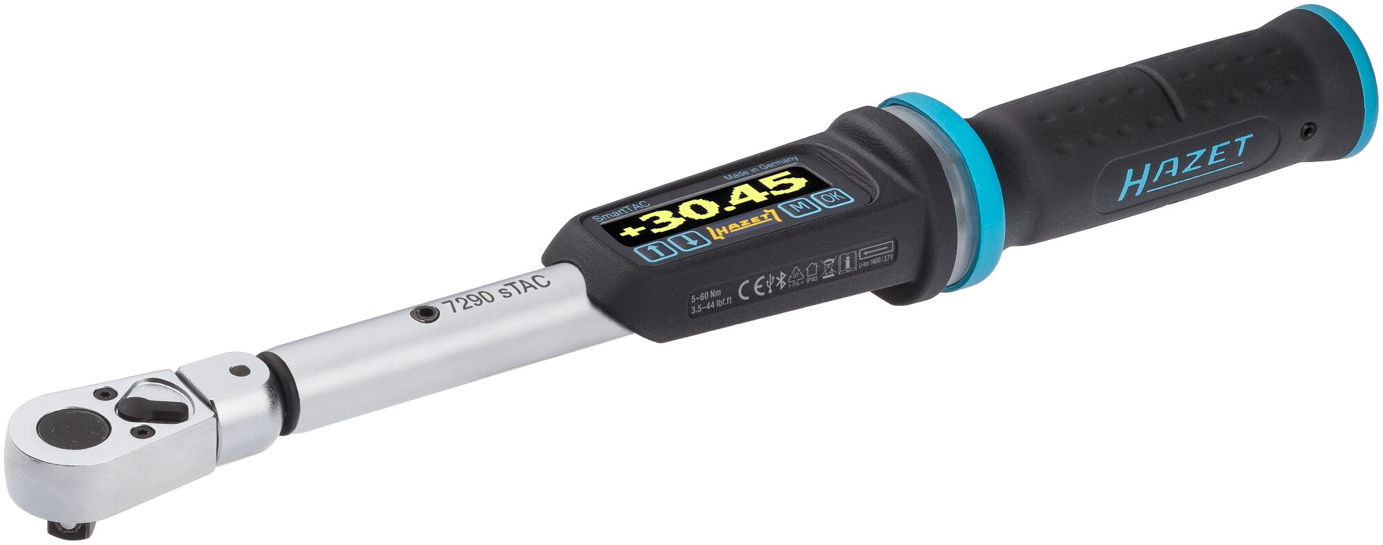 HAZET Elektronischer Drehmoment- / Drehwinkelschlüssel 7290-2STAC · Drehmomentbereich min-max: 5–60 Nm · lbf min-max: 3.5–44 lbf.ft · Genauigkeit: 1% · 9 x 12 mm Einsteck-Vierkant, 3/8 Zoll (10 mm) Vierkant massiv · 302 mm HAZET Elektronischer Drehmoment- / Drehwinkelschlüssel 7290-2STAC · Drehmomentbereich min-max: 5–60 Nm · lbf min-max: 3.5–44 lbf.ft · Genauigkeit: 1% · 9 x 12 mm Einsteck-Vierkant, 3/8 Zoll (10 mm) Vierkant massiv · 302 mm