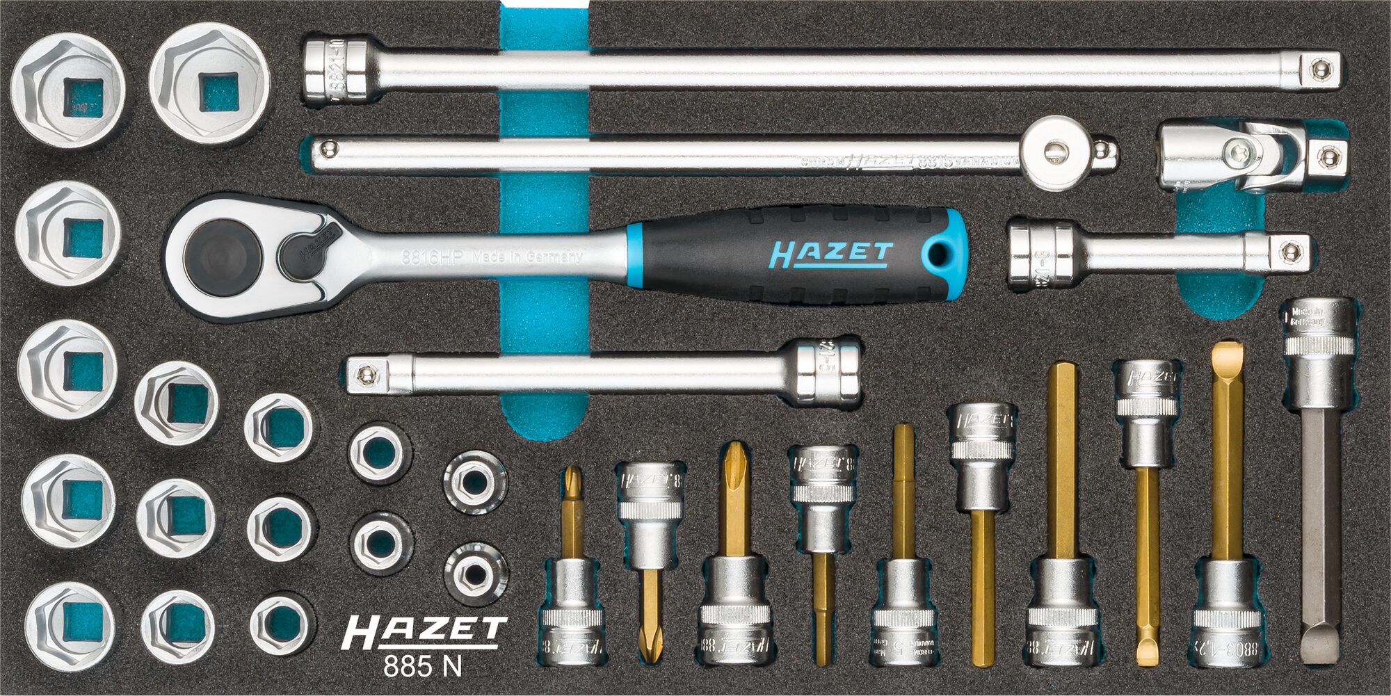 HAZET Steckschlüssel Satz 885N · 3/8 Zoll (10 mm) Vierkant hohl · Außen Sechskant-Tractionsprofil, Innen Sechskant Profil, Kreuzschlitz Profil PH, Schlitz Profil · 1x5,5–1,6x10 · 4–22 · PH1–PH3