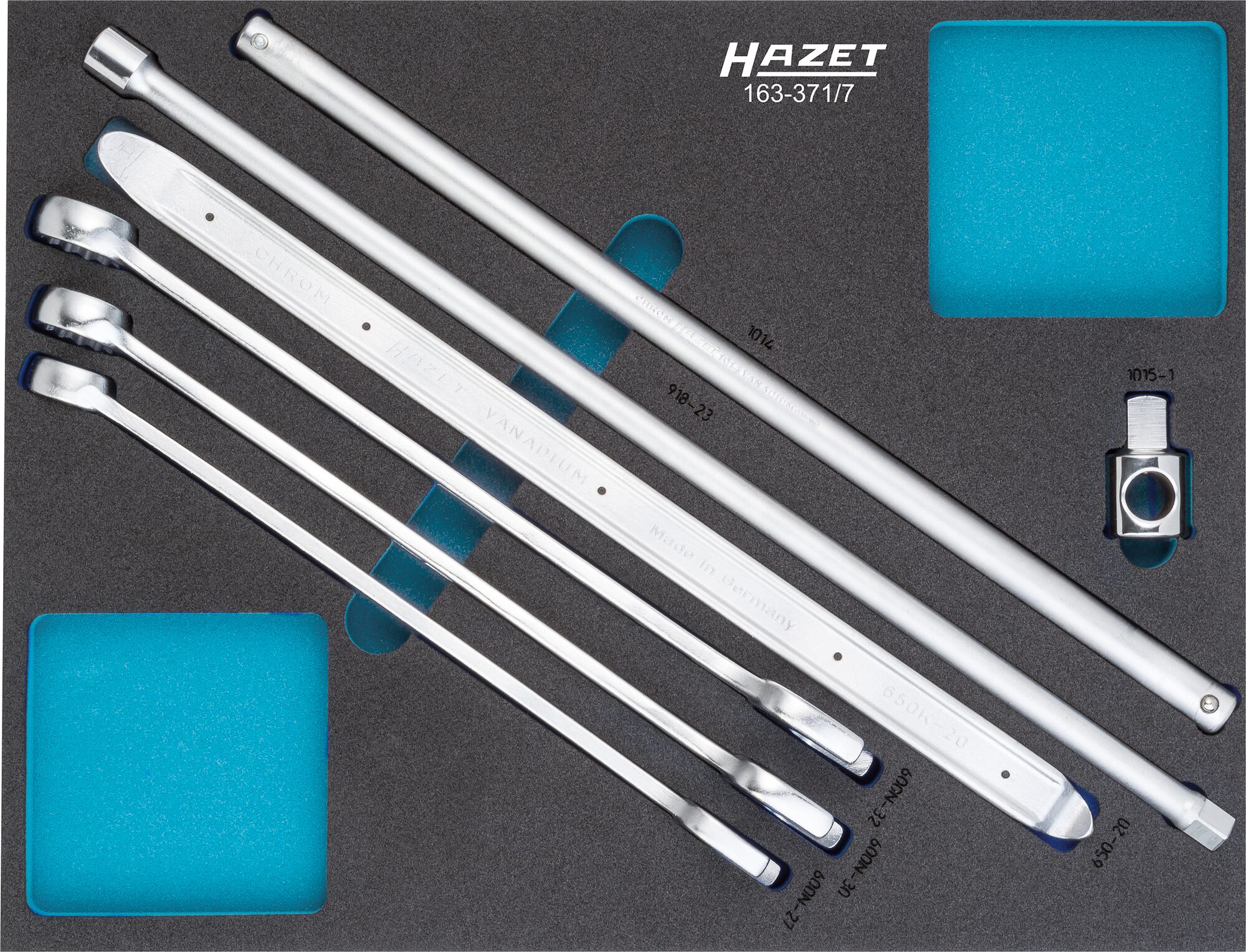 HAZET Werkzeug Satz 163-371/7 · Außen Doppel-Sechskant-Tractionsprofil, Außen Sechskant Profil, Vierkant massiv 12,5 mm (1/2 Zoll), Vierkant massiv 20 mm (3/4 Zoll) · 27 · 30 · 32 · Anzahl Werkzeuge: 7