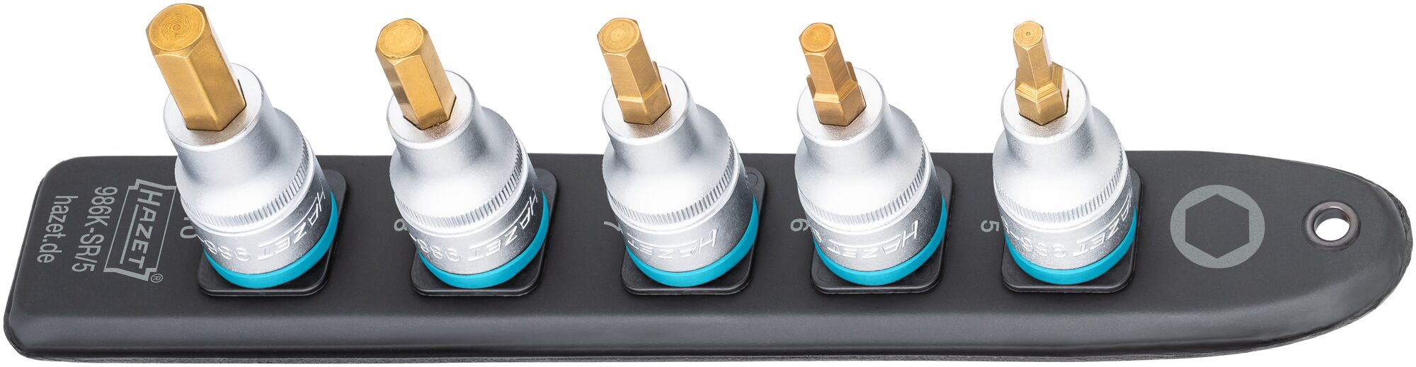 HAZET SmartRail · Flexible Kunststoff-Steckleiste 986K-SR/5 · Vierkant hohl 12,5 mm (1/2 Zoll) · Innen Sechskant Profil · 5 · 6 · 7 · 8 · 10 · Anzahl Werkzeuge: 5