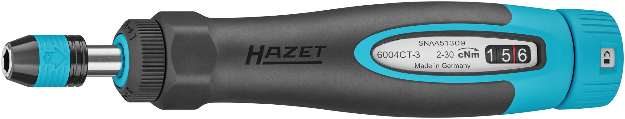 HAZET Drehmomentschraubendreher mit Standardgriff 6004CT-3 · Drehmomentbereich min-max: 0.02?–?0.3 Nm · Genauigkeit: 6% · 1/4 Zoll (6,3 mm) Sechskant hohl · 196 mm