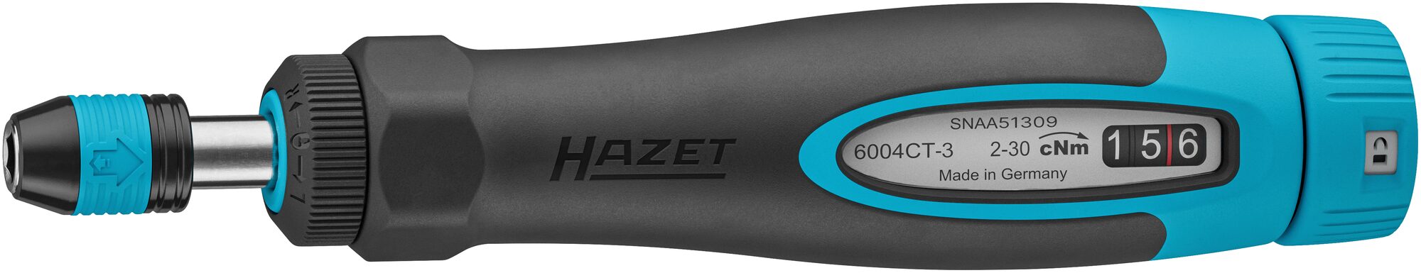 HAZET Drehmomentschraubendreher mit Standardgriff 6004CT-3 · Drehmomentbereich min-max: 0.02?–?0.3 Nm · Genauigkeit: 6% · 1/4 Zoll (6,3 mm) Sechskant hohl · 196 mm