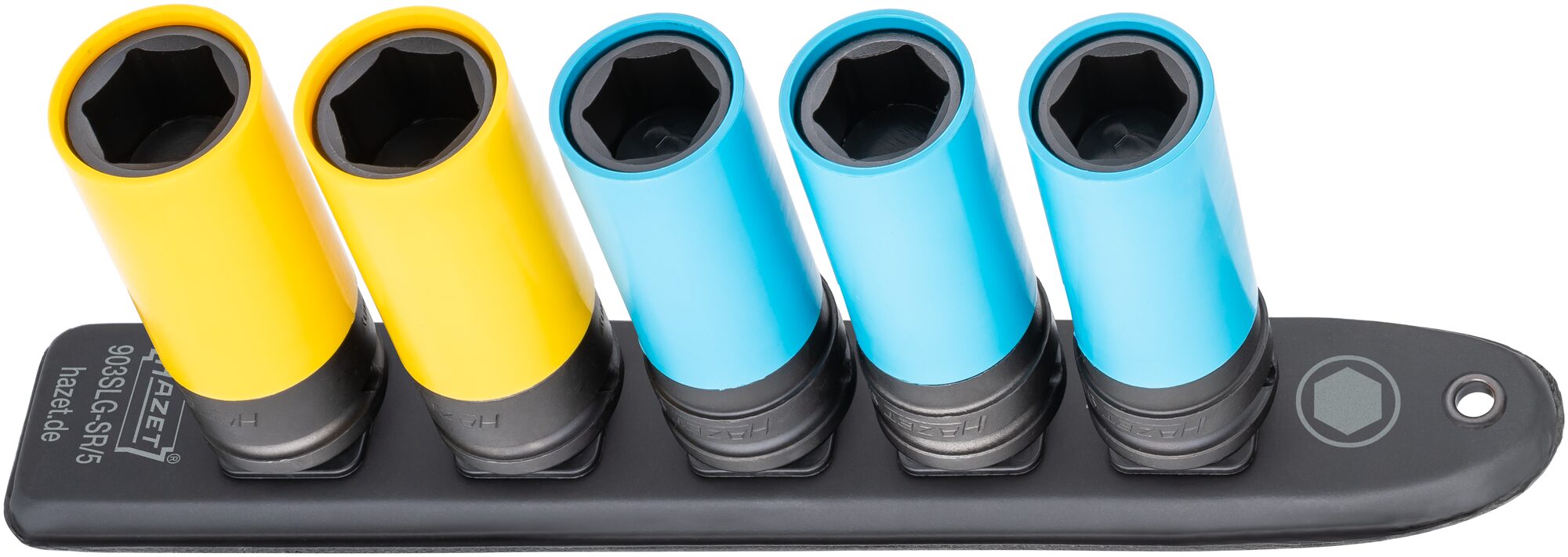 HAZET SmartRail · Flexible Kunststoff-Steckleiste 903SLG-SR/5 · Vierkant hohl 12,5 mm (1/2 Zoll) · Außen Sechskant-Tractionsprofil · 17 · 19 · Anzahl Werkzeuge: 5
