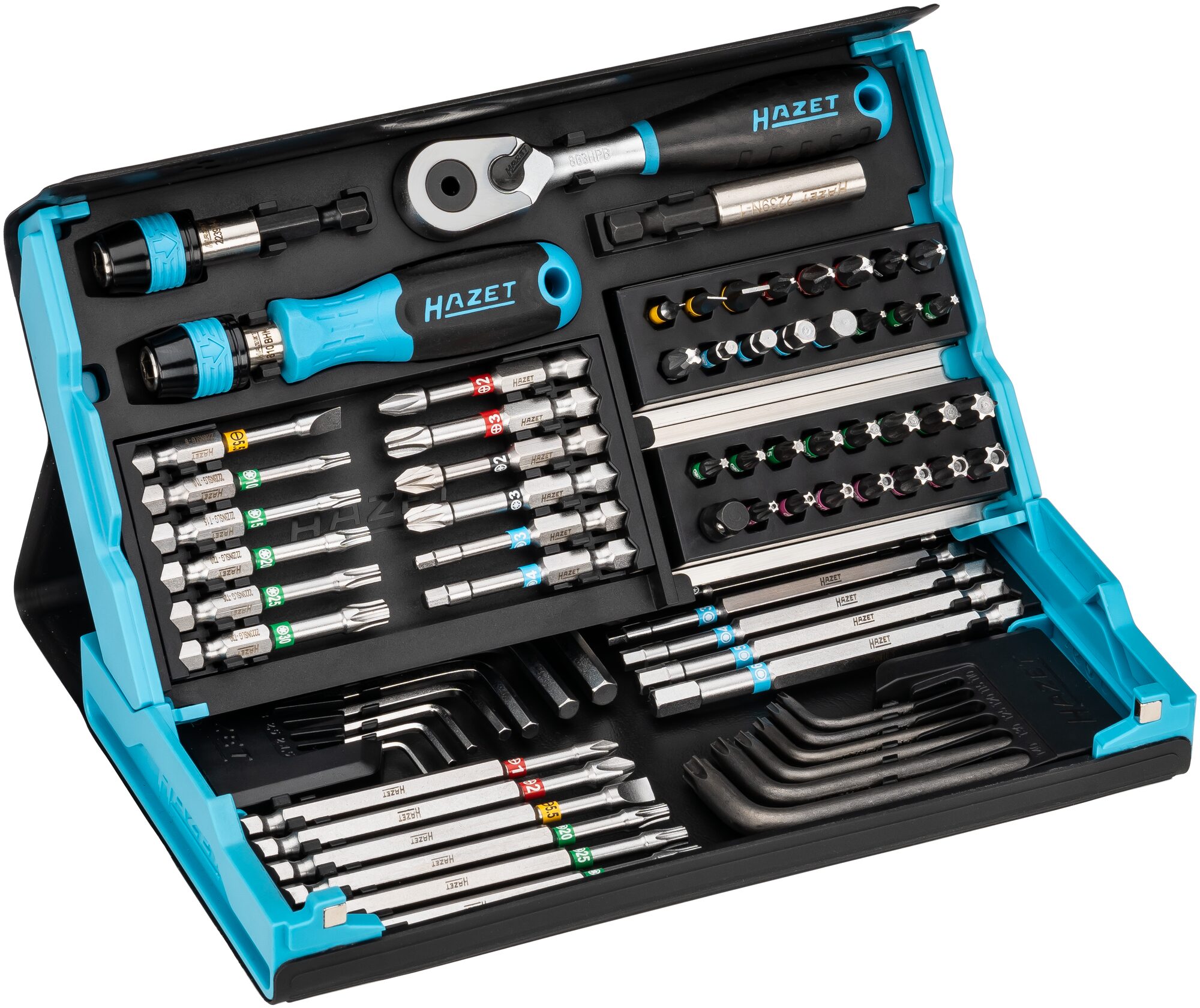 HAZET SmartCase Bit Satz 2200SC-31 · Sechskant massiv 6,3 (1/4 Zoll) · Schlitz Profil, Kreuzschlitz Profil PH, Pozidriv Profil PZ, Innen Sechskant Profil, Innen TORX® Profil, Tamper Resistant TORX® Profil · 0,4?x?1,5?–?1,2?x?6,5 · 1,5?–?6 · PH1?–?PH3 · P