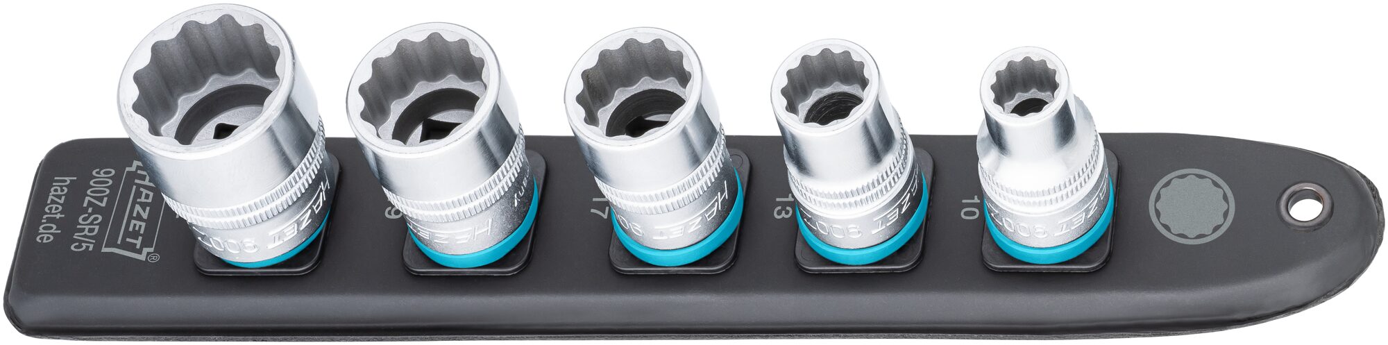 HAZET SmartRail · Flexible Kunststoff-Steckleiste 900Z-SR/5 · Vierkant hohl 12,5 mm (1/2 Zoll) · Außen Doppel-Sechskant-Tractionsprofil · 10 · 13 · 17 · 19 · 22 · Anzahl Werkzeuge: 5