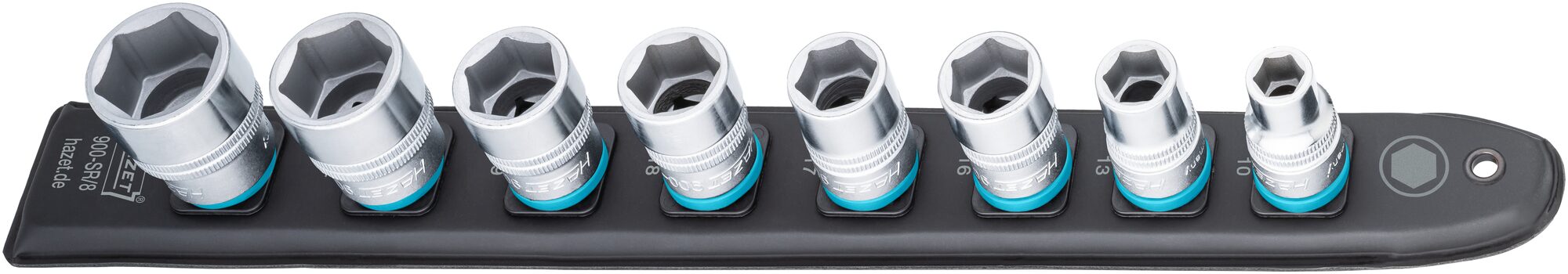 HAZET SmartRail · Flexible Kunststoff-Steckleiste 900-SR/8 · Vierkant hohl 12,5 mm (1/2 Zoll) · 10 · 13 · 16 · 17 · 18 · 19 · 22 · 24 · Anzahl Werkzeuge: 8
