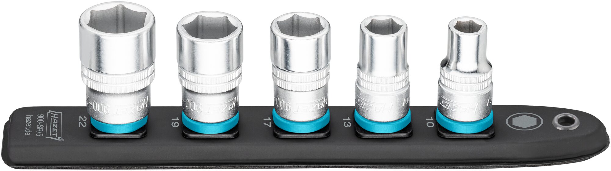 HAZET SmartRail · Flexible Kunststoff-Steckleiste 900-SR/5 · Vierkant hohl 12,5 mm (1/2 Zoll) · 10 · 13 · 17 · 19 · 22 · Anzahl Werkzeuge: 5
