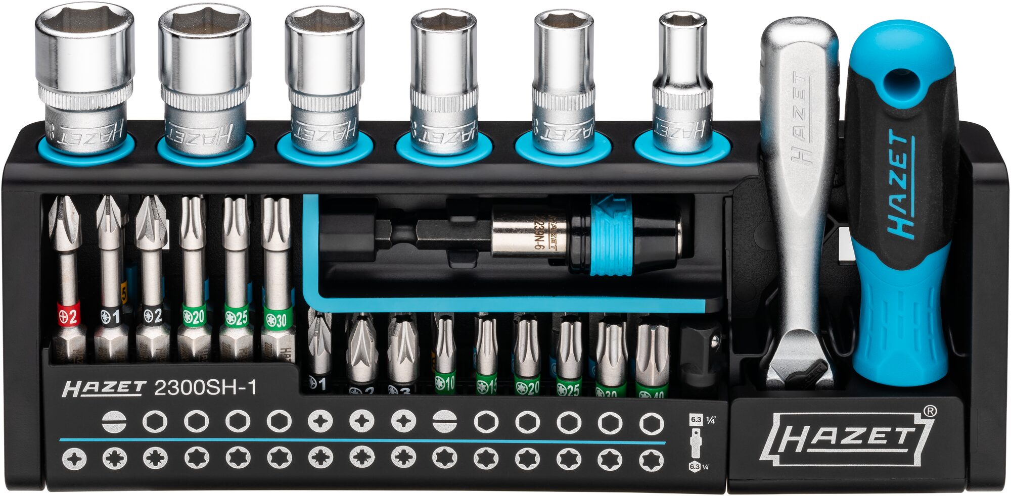 HAZET SmartHolder Werkzeug-Halter 2300SH-1 · Sechskant massiv 6,3 (1/4 Zoll), Vierkant hohl 6,3 mm (1/4 Zoll) · Schlitz Profil, Kreuzschlitz Profil PH, Pozidriv Profil PZ, Innen Sechskant Profil, Innen TORX® Profil, Außen Sechskant-Tractionsprofil · 0,6? HAZET SmartHolder Werkzeug-Halter 2300SH-1 · Sechskant massiv 6,3 (1/4 Zoll), Vierkant hohl 6,3 mm (1/4 Zoll) · Schlitz Profil, Kreuzschlitz Profil PH, Pozidriv Profil PZ, Innen Sechskant Profil, Innen TORX® Profil, Außen Sechskant-Tractionsprofil · 0,6?