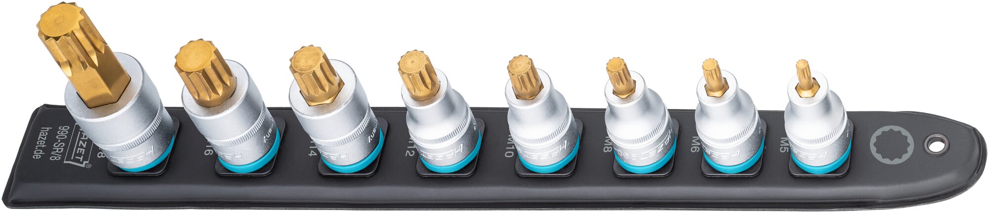 HAZET SmartRail · Flexible Kunststoff-Steckleiste 990-SR/8 · Vierkant hohl 12,5 mm (1/2 Zoll) · Innen Vielzahn Profil XZN · M5 · M6 · M8 · M10 · M12 · M14 · M16 · M18 · Anzahl Werkzeuge: 8