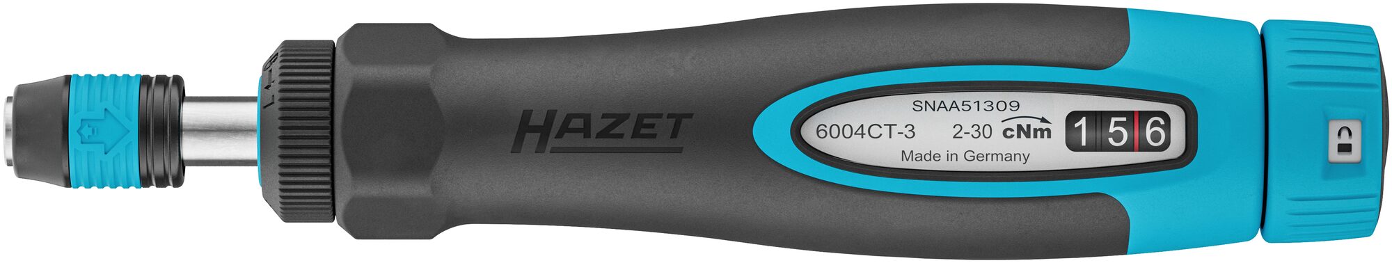 HAZET Drehmomentschraubendreher mit Standardgriff 6004CT-3 · Drehmomentbereich min-max: 0.02?–?0.3 Nm · Genauigkeit: 6% · 1/4 Zoll (6,3 mm) Sechskant hohl · 196 mm