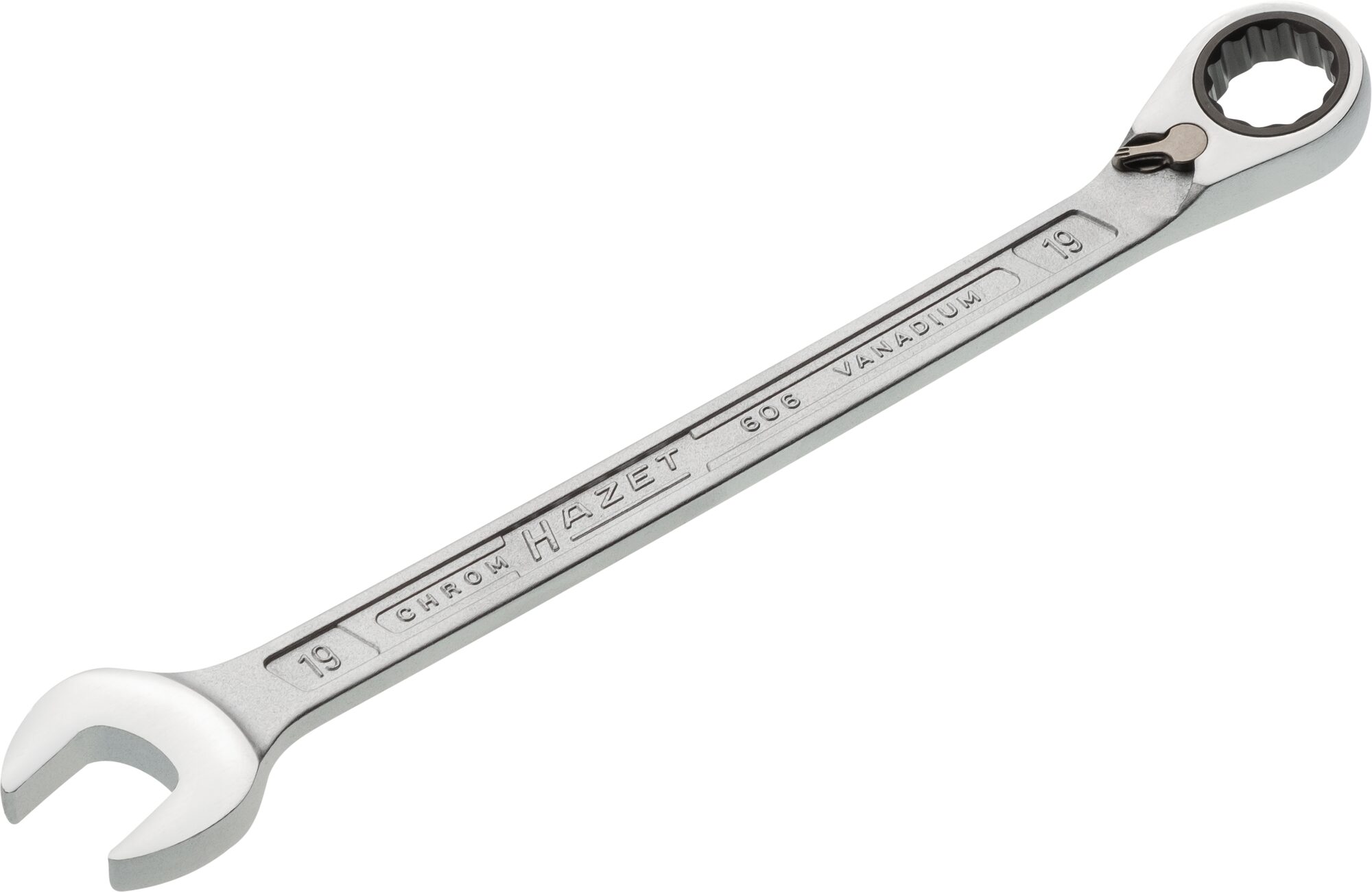 HAZET Knarren Ring-Maulschlüssel 606-19 · Außen Doppel-Sechskant-Tractionsprofil · 19 mm